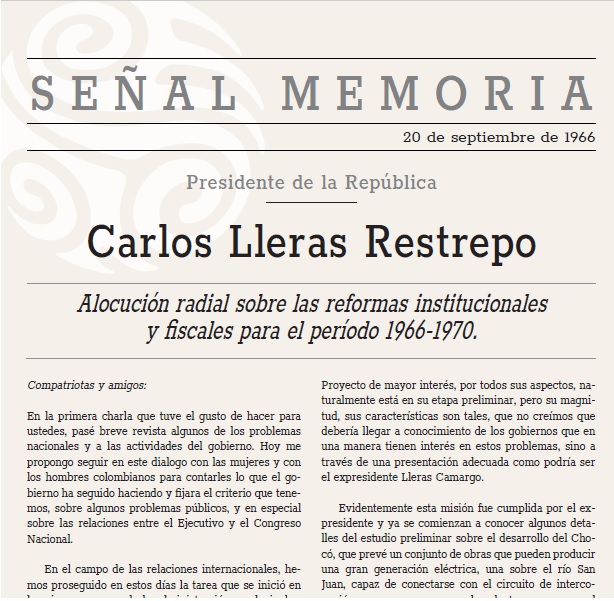 Alocución radial sobre las reformas institucionales y fiscales para el período 1966-1970