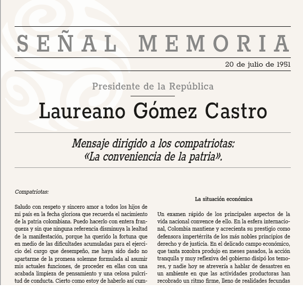 Mensaje dirigido a los compatriotas: «La conveniencia de la patria»
