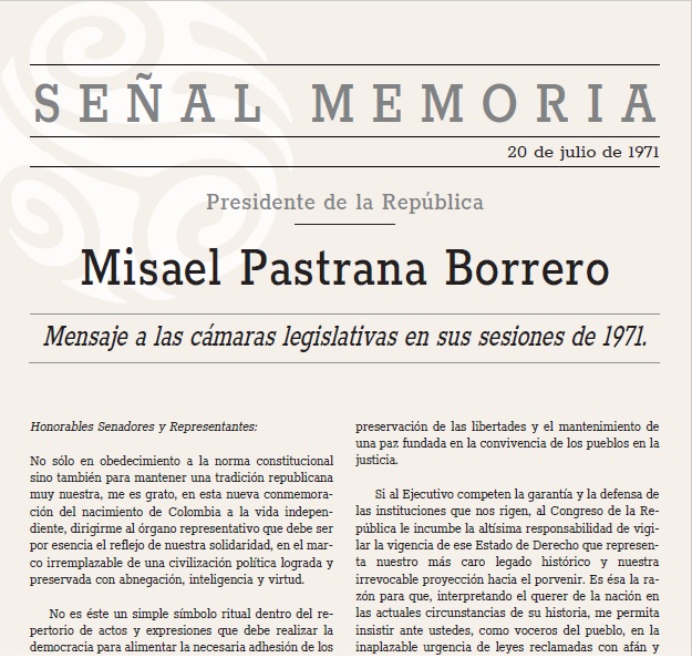Mensaje a las cámaras legislativas en sus sesiones de 1971