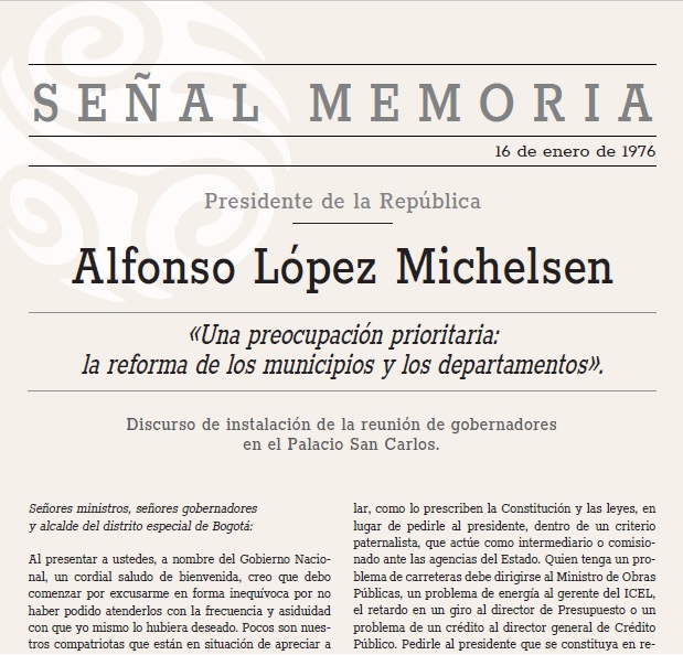 Una preocupación prioritaria: la reforma de los municipios y los departamentos. Discurso de instalación de la reunión de gobernadores en el Palacio San Carlos