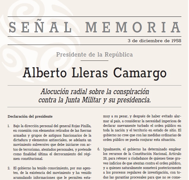 Alocución radial sobre la conspiración contra la Junta Militar y su presidencia