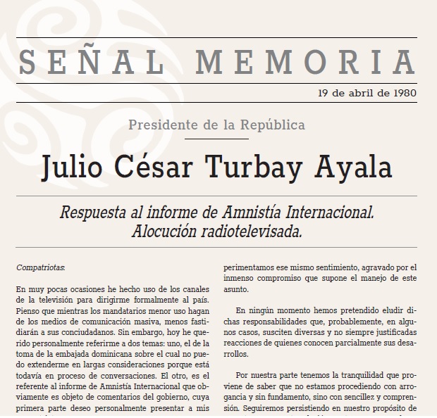 Respuesta al informe de Amnistía Internacional. Alocución radio televisada. 