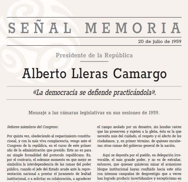 «La democracia se defiende practicándola». Mensaje a las cámaras legislativas en sus sesiones de 1959.