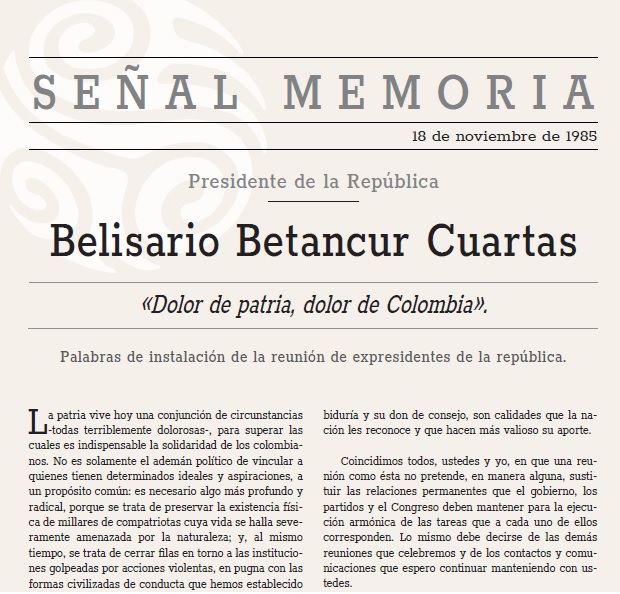 Dolor de patria, dolor de Colombia. Palabras de instalación de la reunión de expresidentes de la República