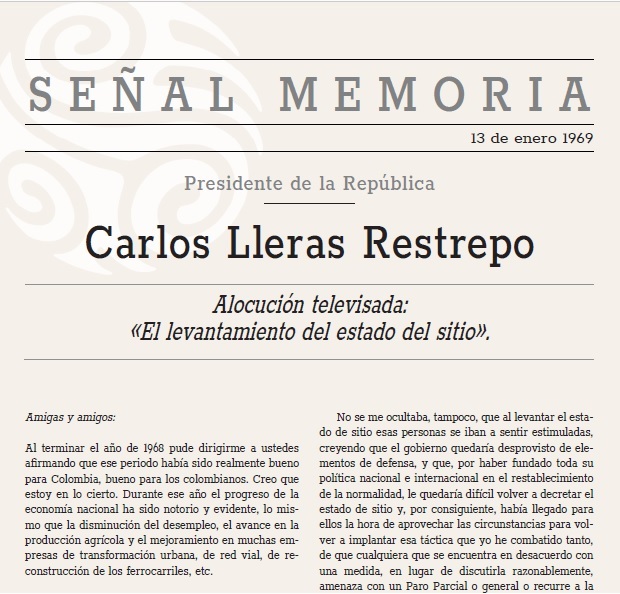 El levantamiento del estado del sitio. Alocución televisada