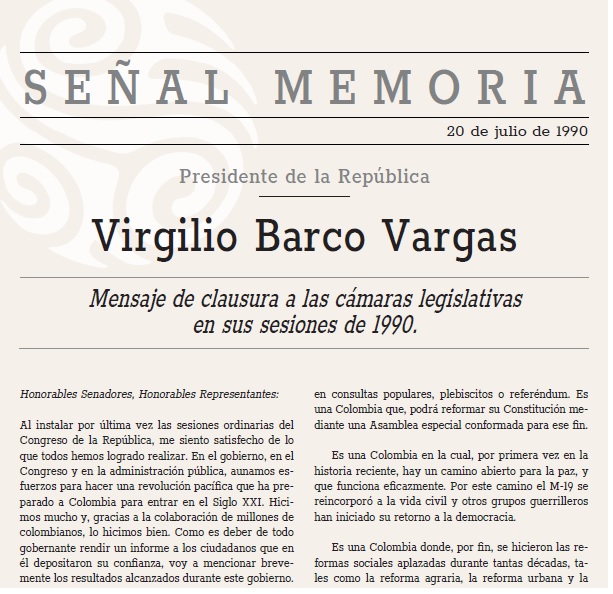 Mensaje de clausura a las cámaras legislativas en sus sesiones de 1990