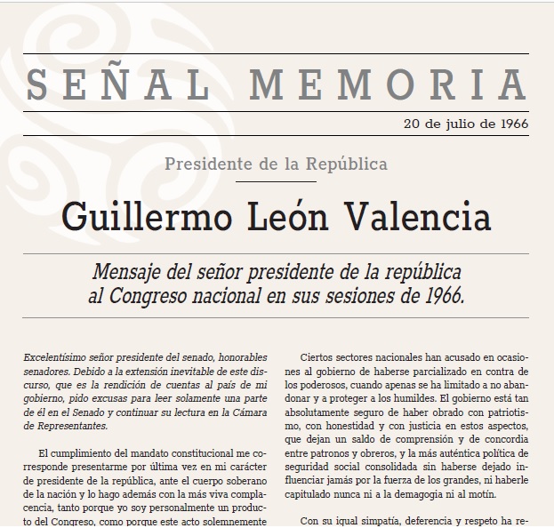 Mensaje de clausura a las cámaras legislativas en sus sesiones de 1966