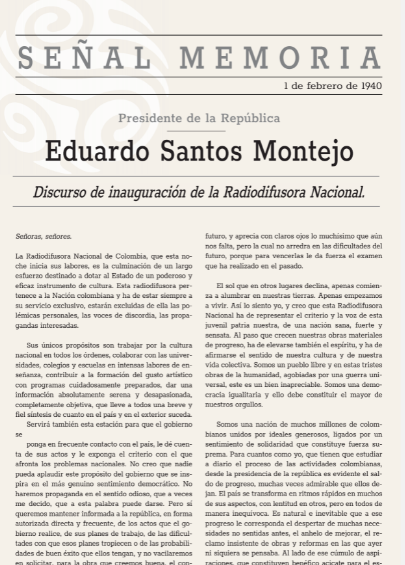 Discurso de inauguración de la Radiodifusora Nacional