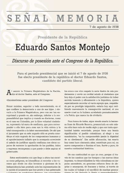 Discurso de posesión ante el Congreso de la República