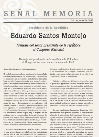 Mensaje del señor presidente de la República al Congreso Nacional 1942