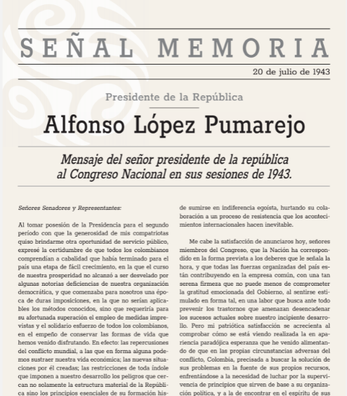 Mensaje del señor presidente de la República al Congreso Nacional en sus sesiones de 1943