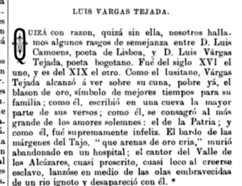 Fragmento sobre Luis Vargas Tejada - 1881