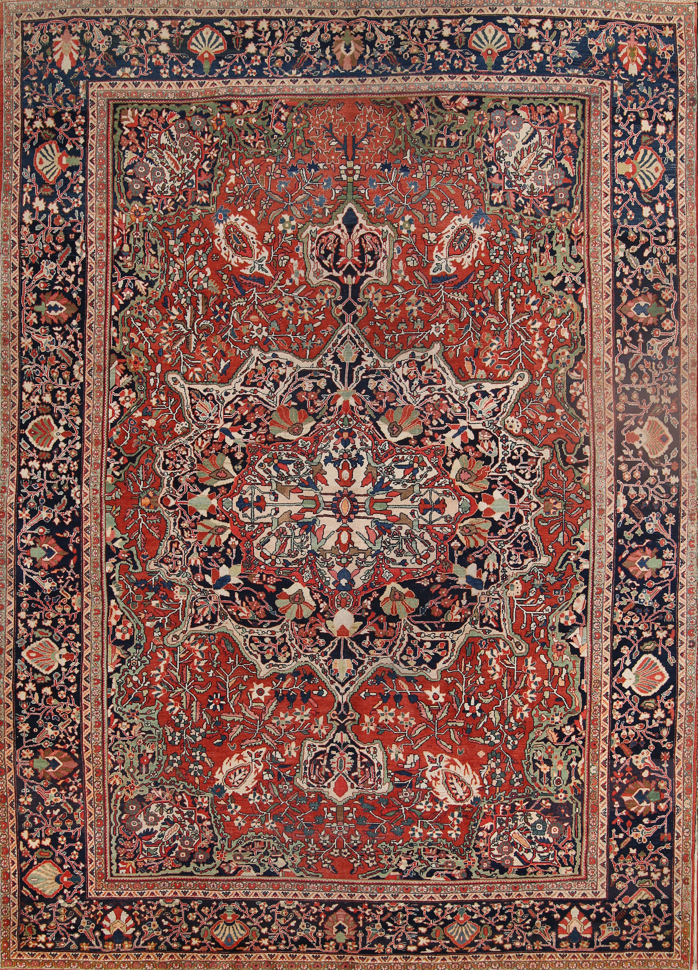Pre-1900 Antique Traditional Area Rug 10×14 ft Hand-Knotted Medallion Wool Carpe
