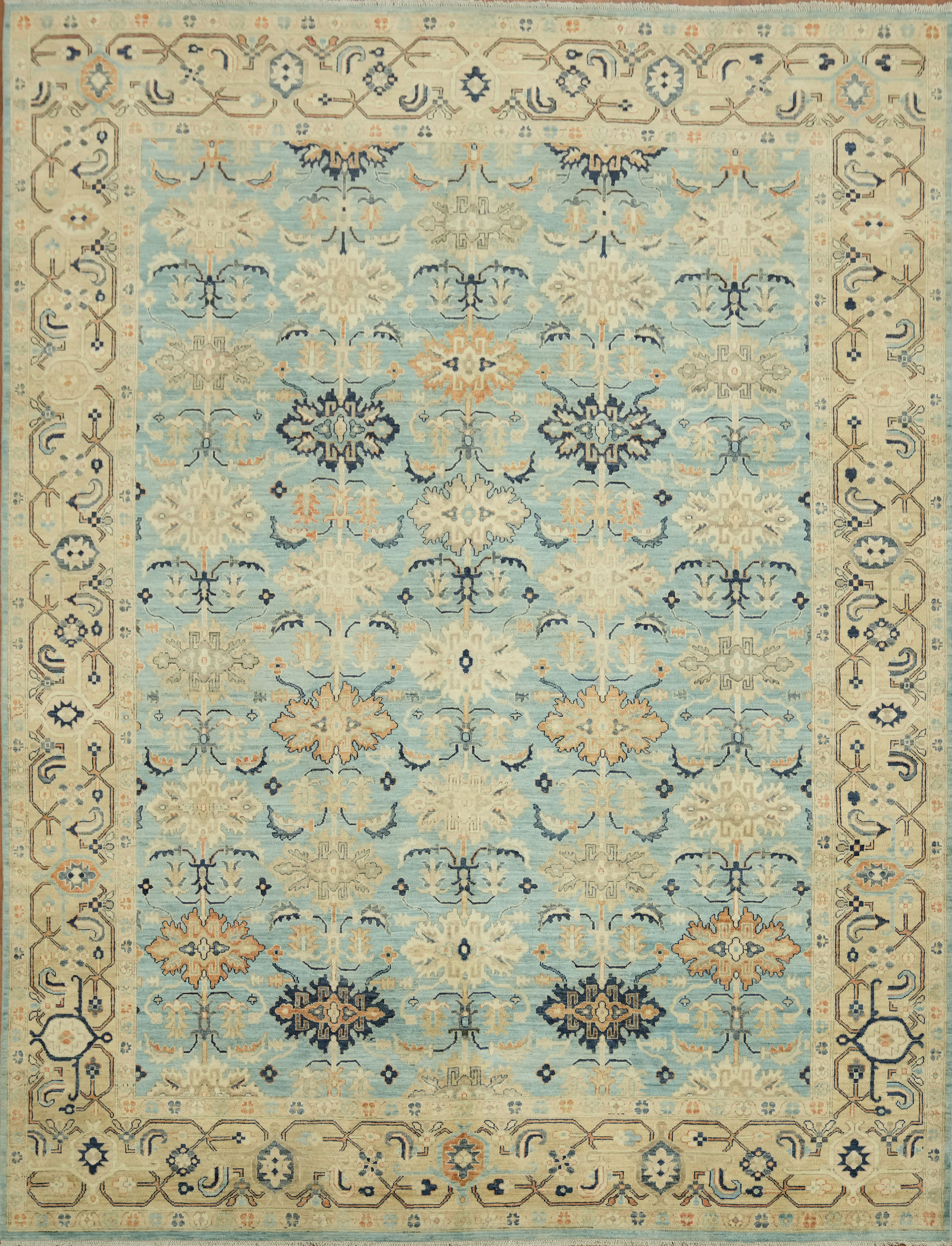 Vegetable Dye Ziegler Light Blue Area Rug 9×12 Ft Handmade Traditional Carpet