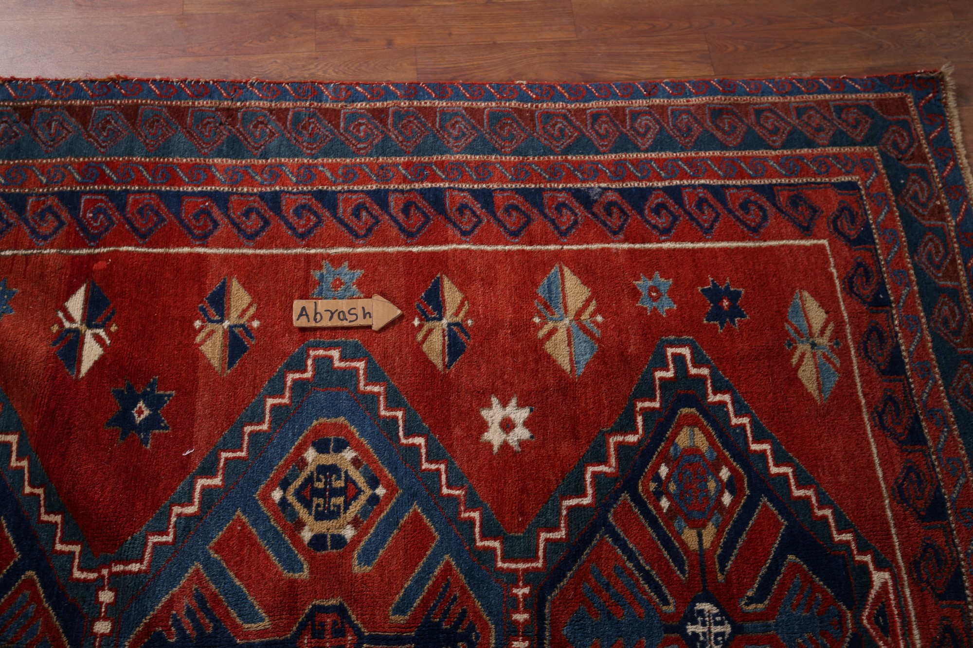 Antique Wool Russian Kazak Vegetable Dye Hand-knotted Carpet Area
