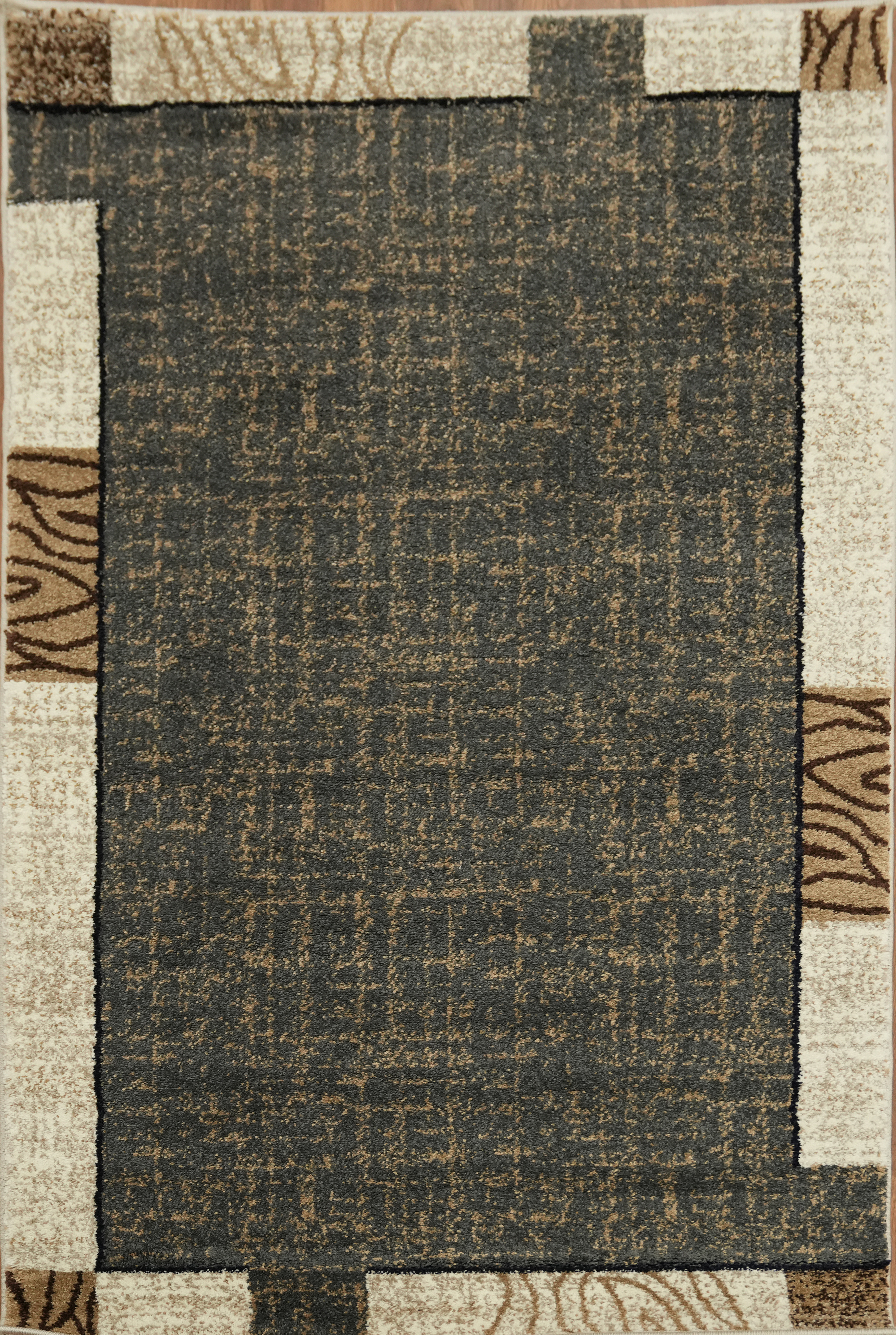 Contemporary Gray Foyer Rug 3×5 Ft Abstract Rug with Modern Border Design