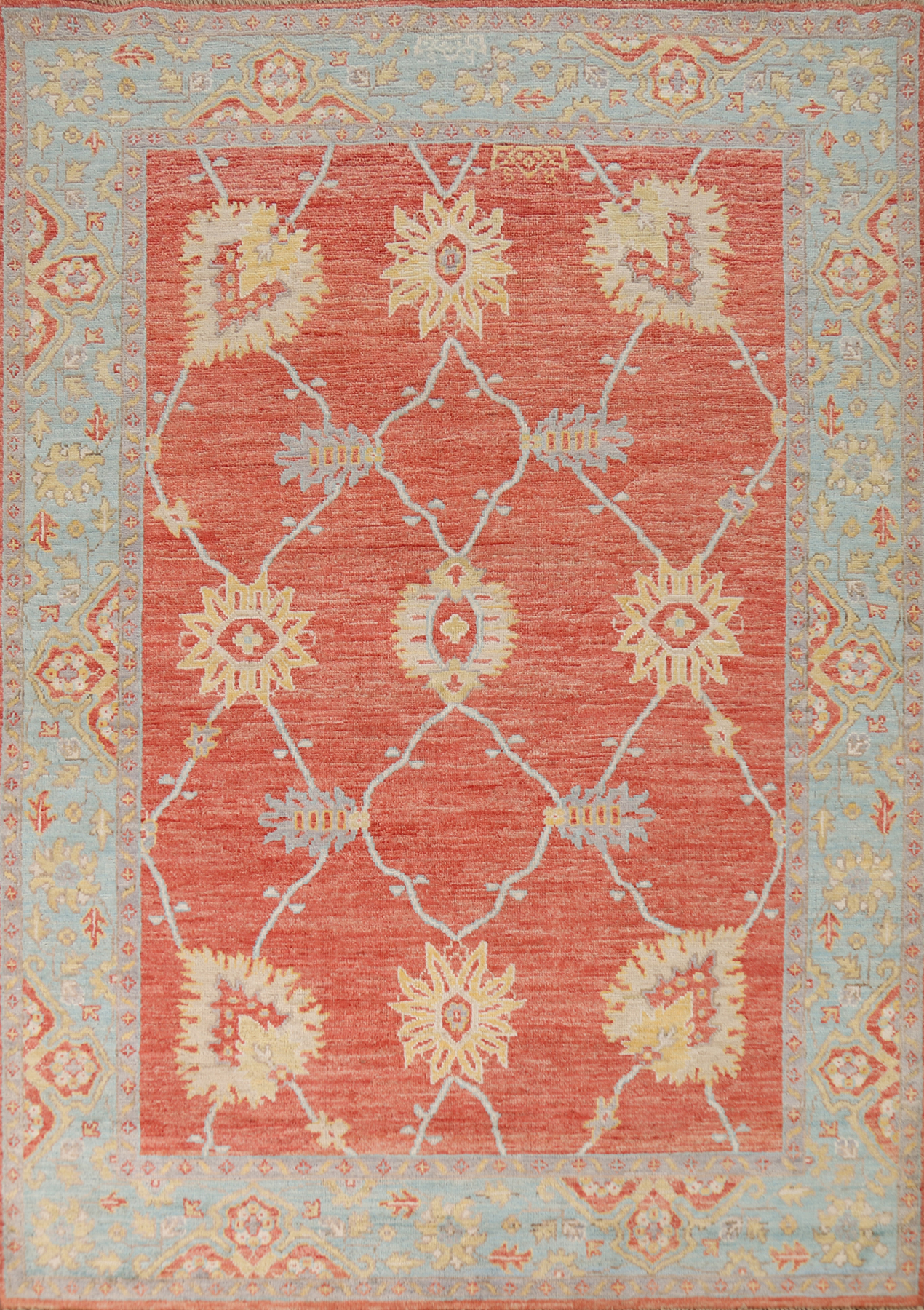 Vegetable Dye Oushak Turkish Rug 5x7 Ft Handmade Floral Oriental