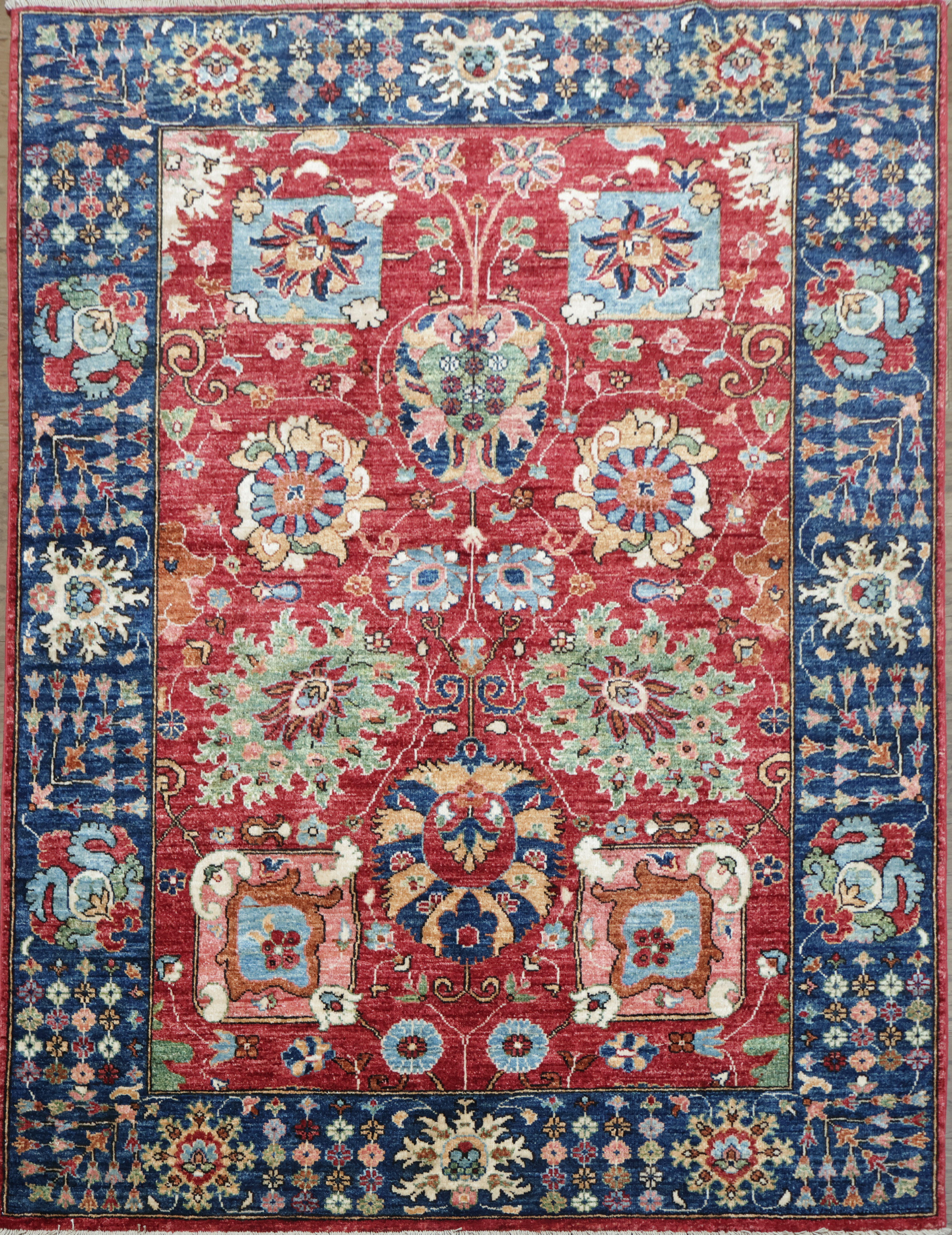 Elegant Red Blue Ziegler Area Rug 5x7 Ft Handmade Floral Oriental