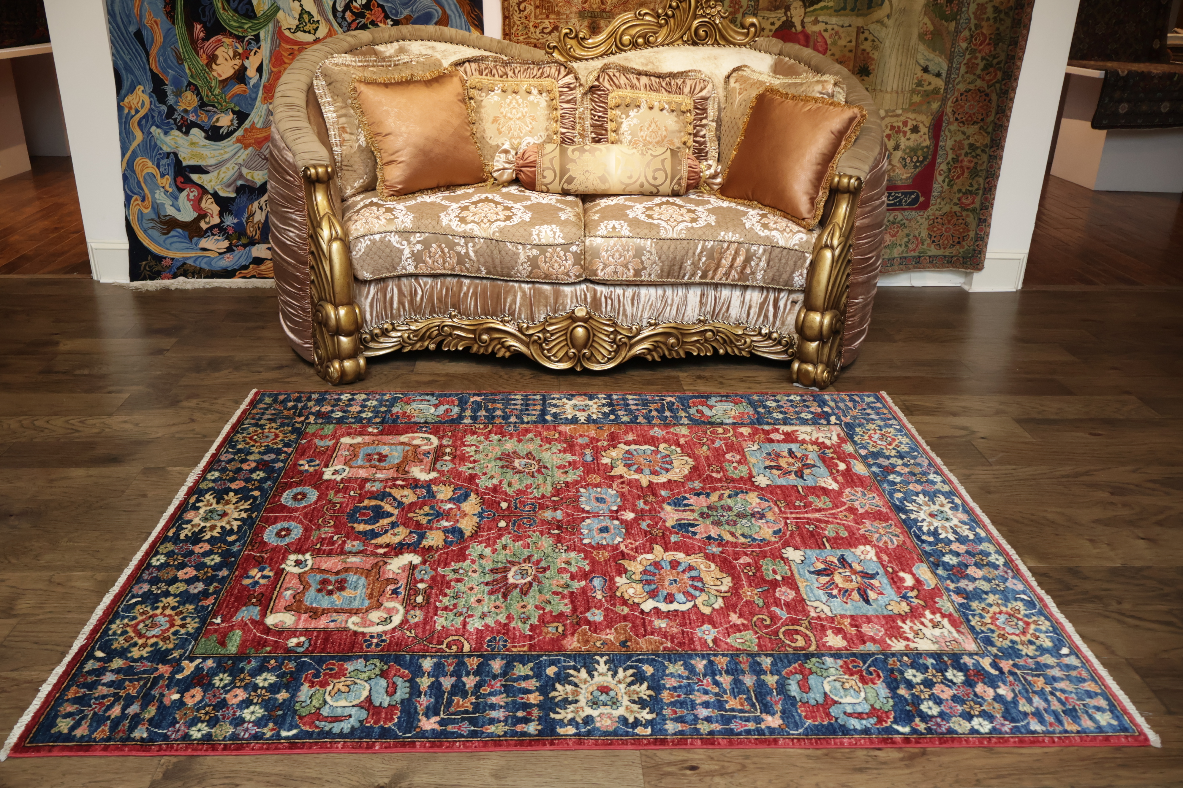 Elegant Red Blue Ziegler Area Rug 5x7 Ft Handmade Floral Oriental