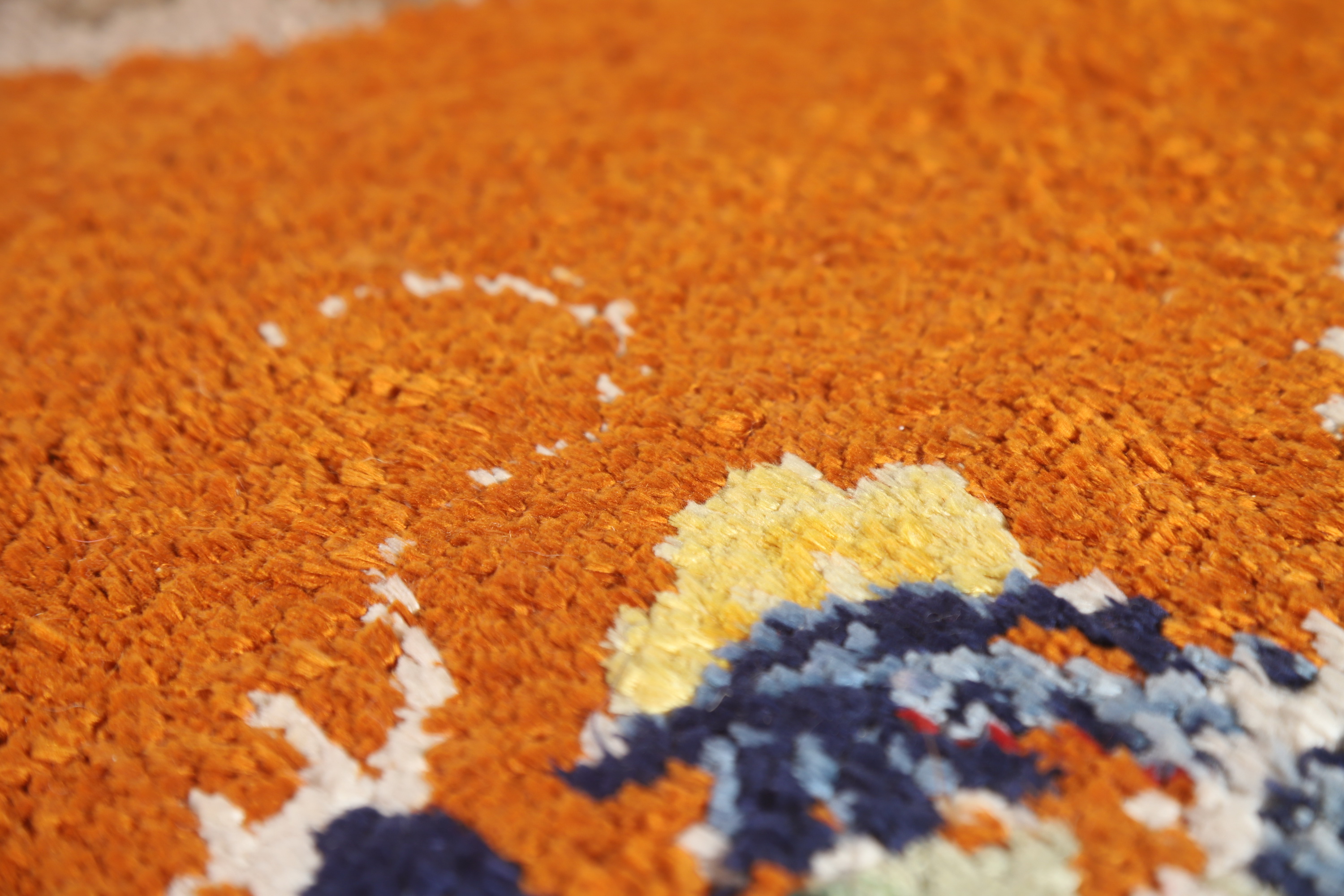 Orange Art Deco Vegetable Dye Chinese Rug 4x6 ft Hand-knotted Silk