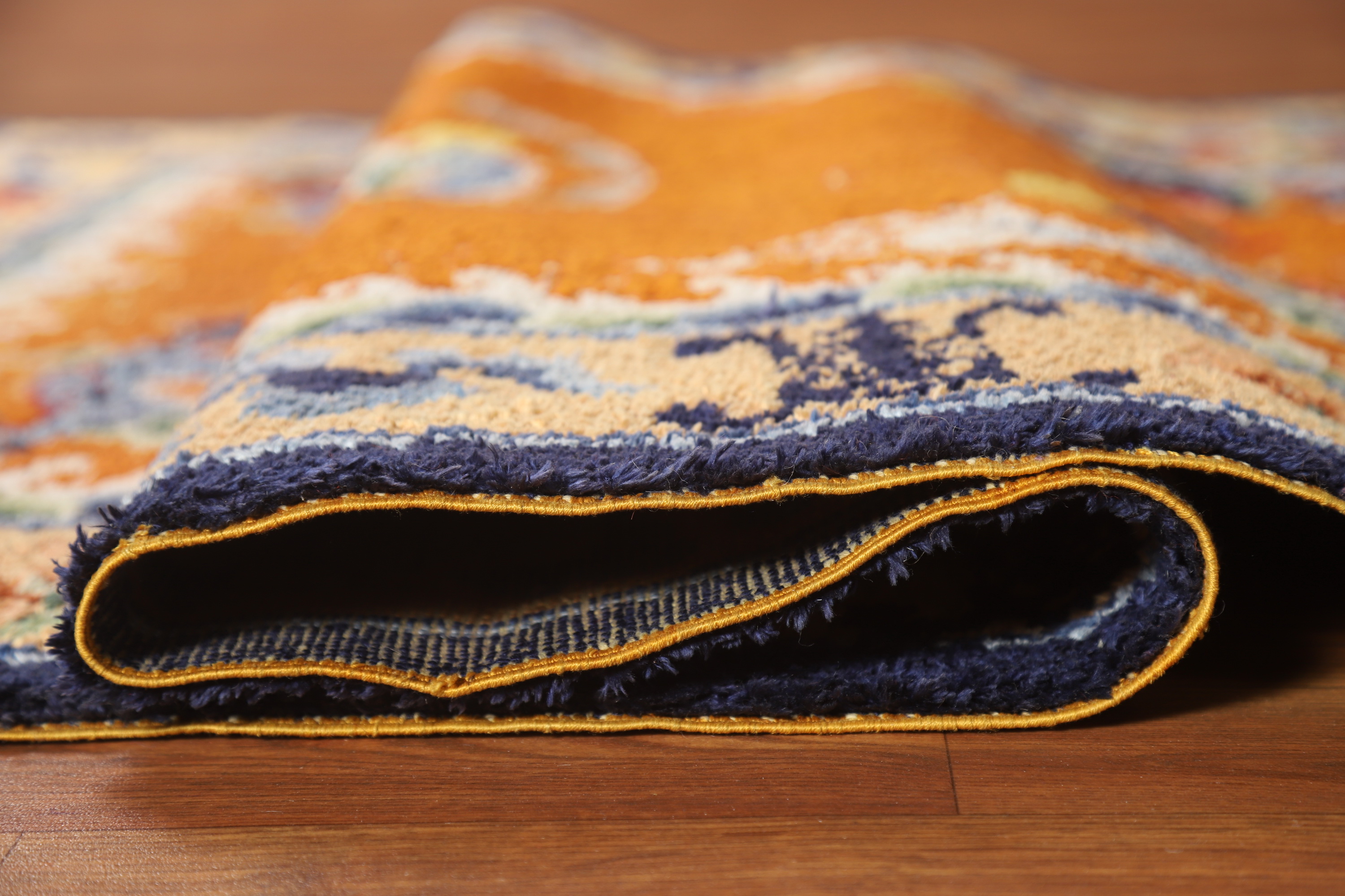 Orange Art Deco Vegetable Dye Chinese Rug 4x6 ft Hand-knotted Silk