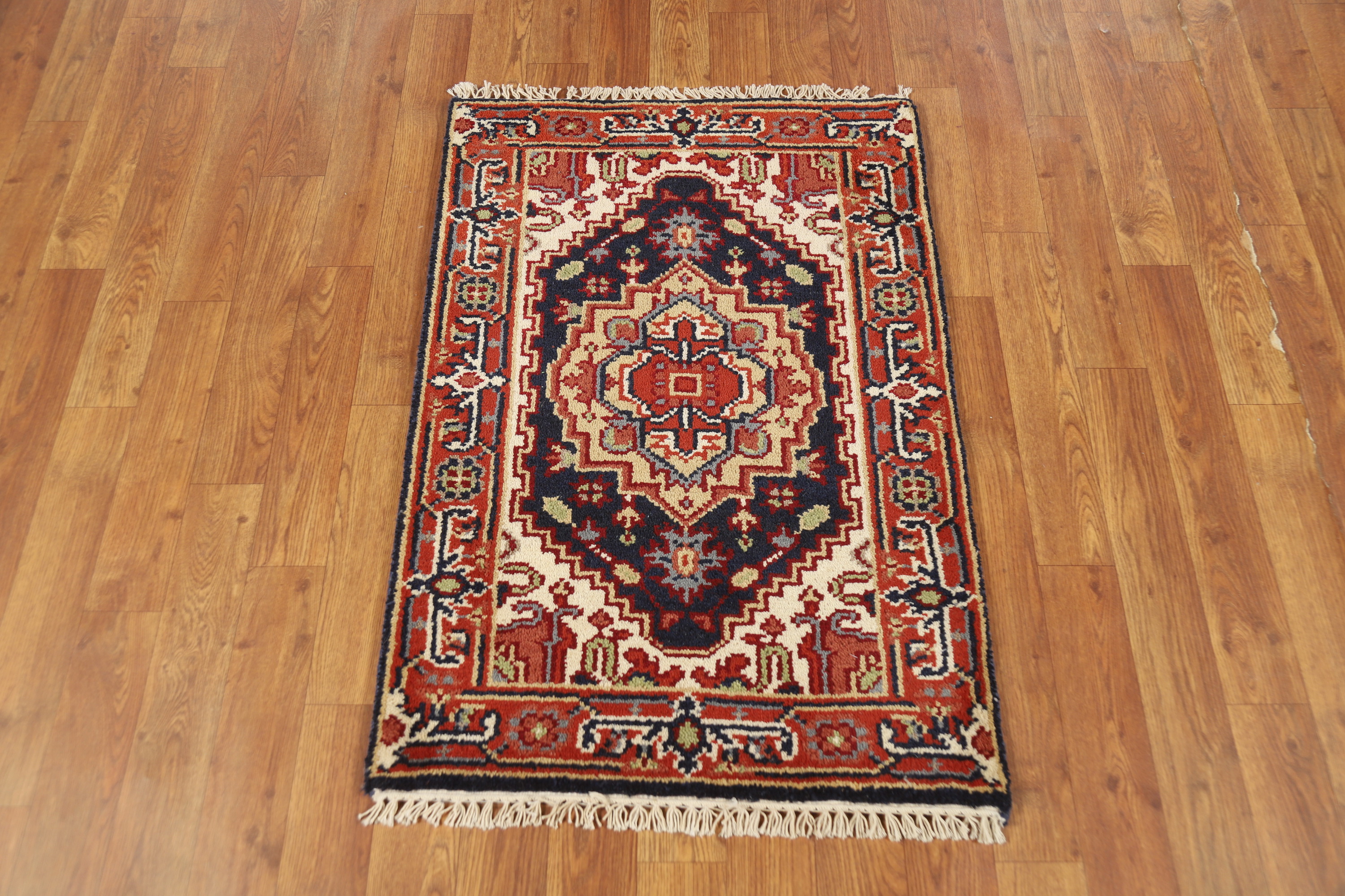 Unique Vibrant Small Rug Navy Blue/ Rust Handmade Gabbeh Carpet