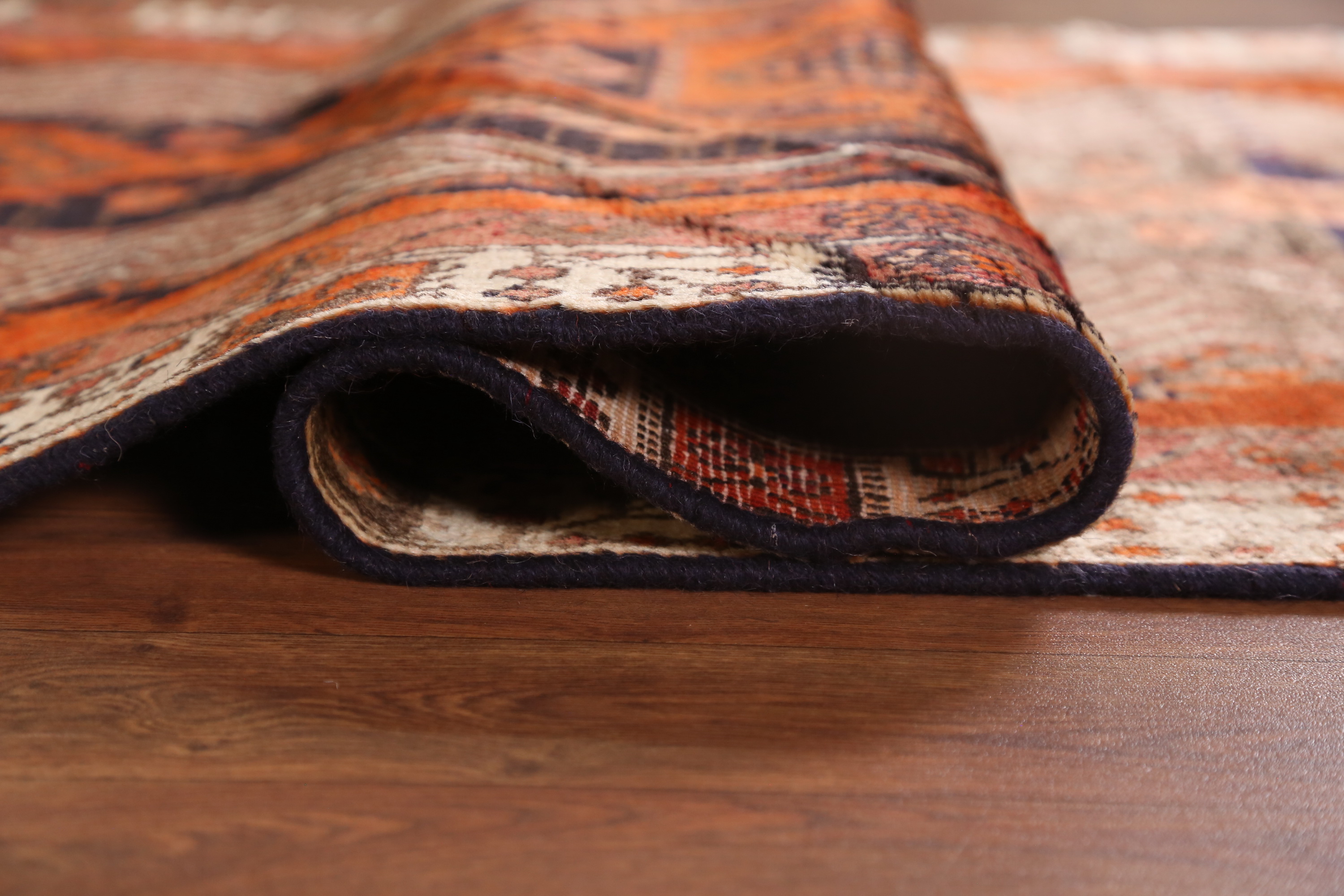 Orange Wool Hand-knotted Tribal 7 ft Runner Rug Vintage Geometric