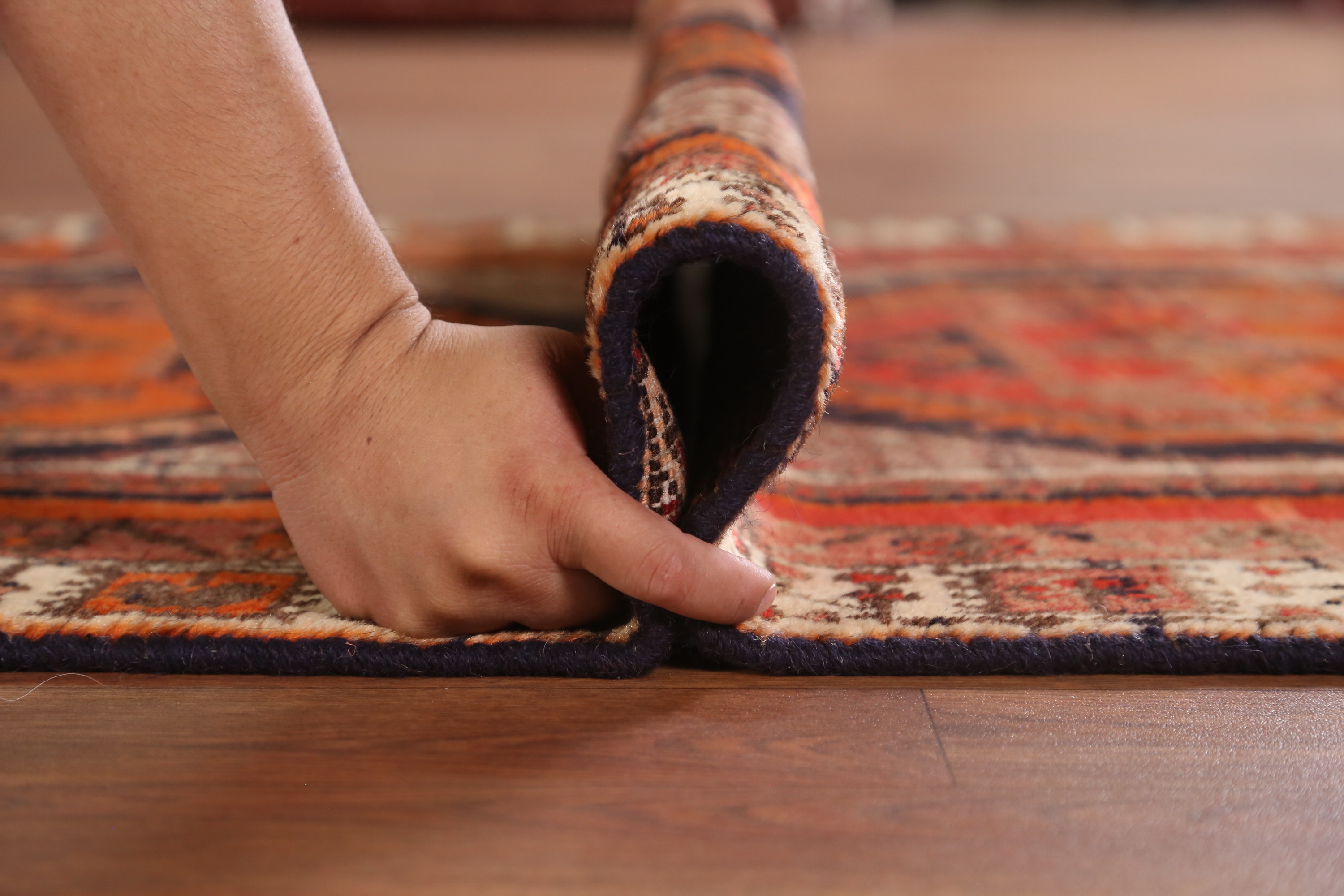 Orange Wool Hand-knotted Tribal 7 ft Runner Rug Vintage Geometric