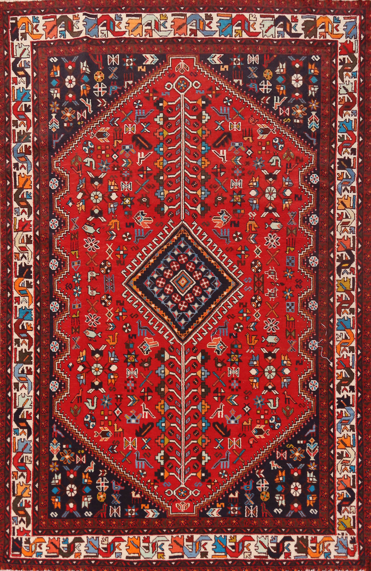 Tribal Red/ Ivory Geometric Traditional Vintage Rug 7x10 ft Hand