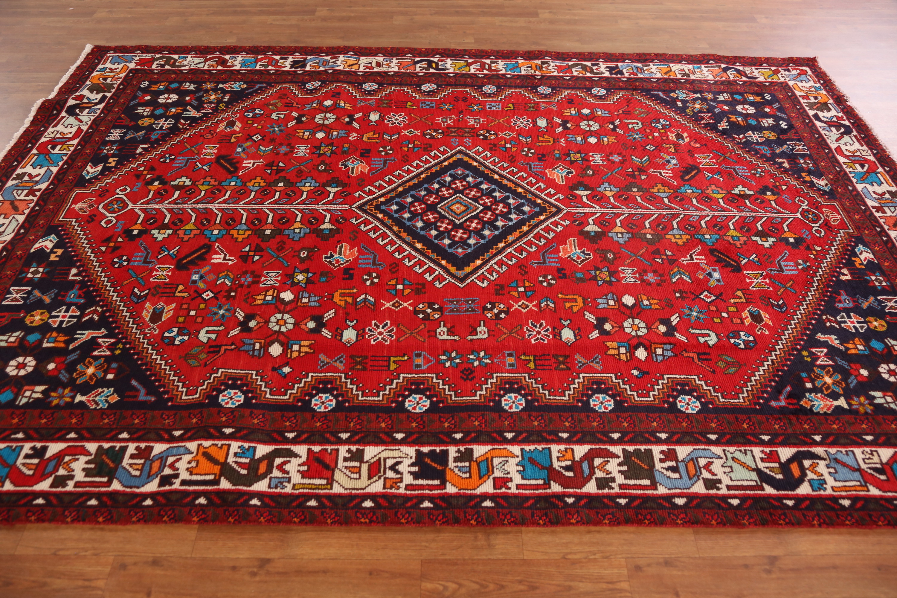 Tribal Red/ Ivory Geometric Traditional Vintage Rug 7x10 ft Hand