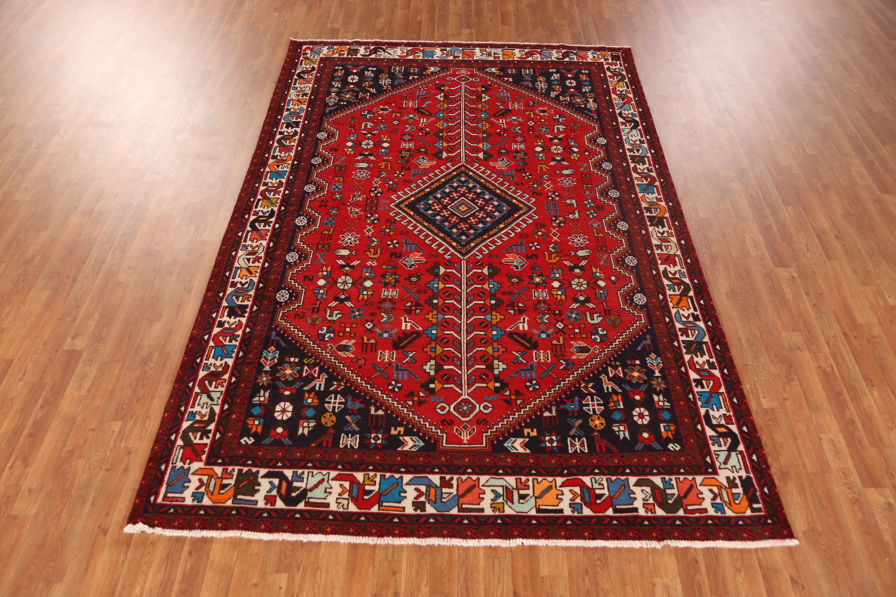 Tribal Red/ Ivory Geometric Traditional Vintage Rug 7x10 ft Hand