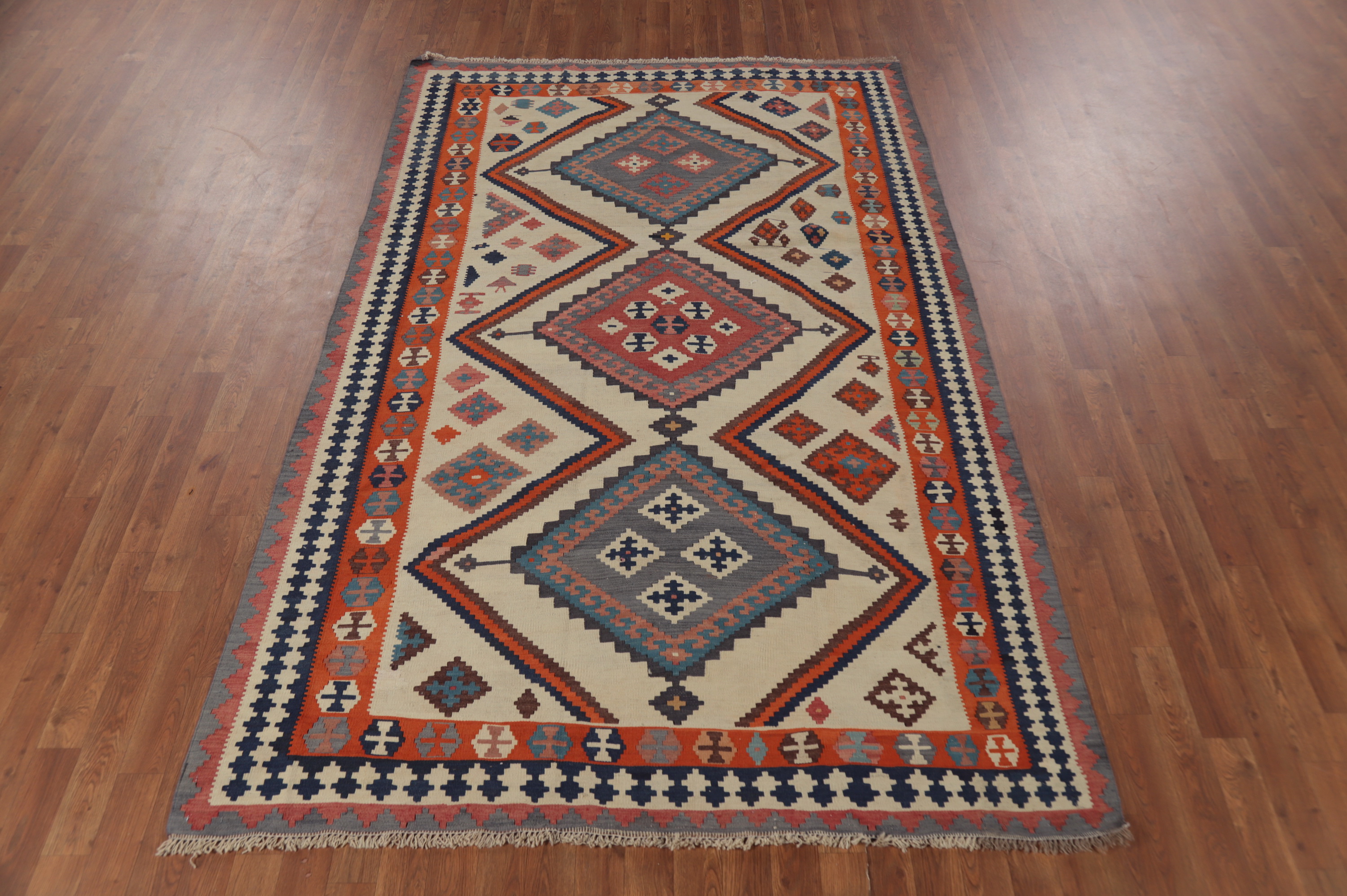Vegetable Dye Kilim Ivory Geometric Tribal Hand-woven Reversible