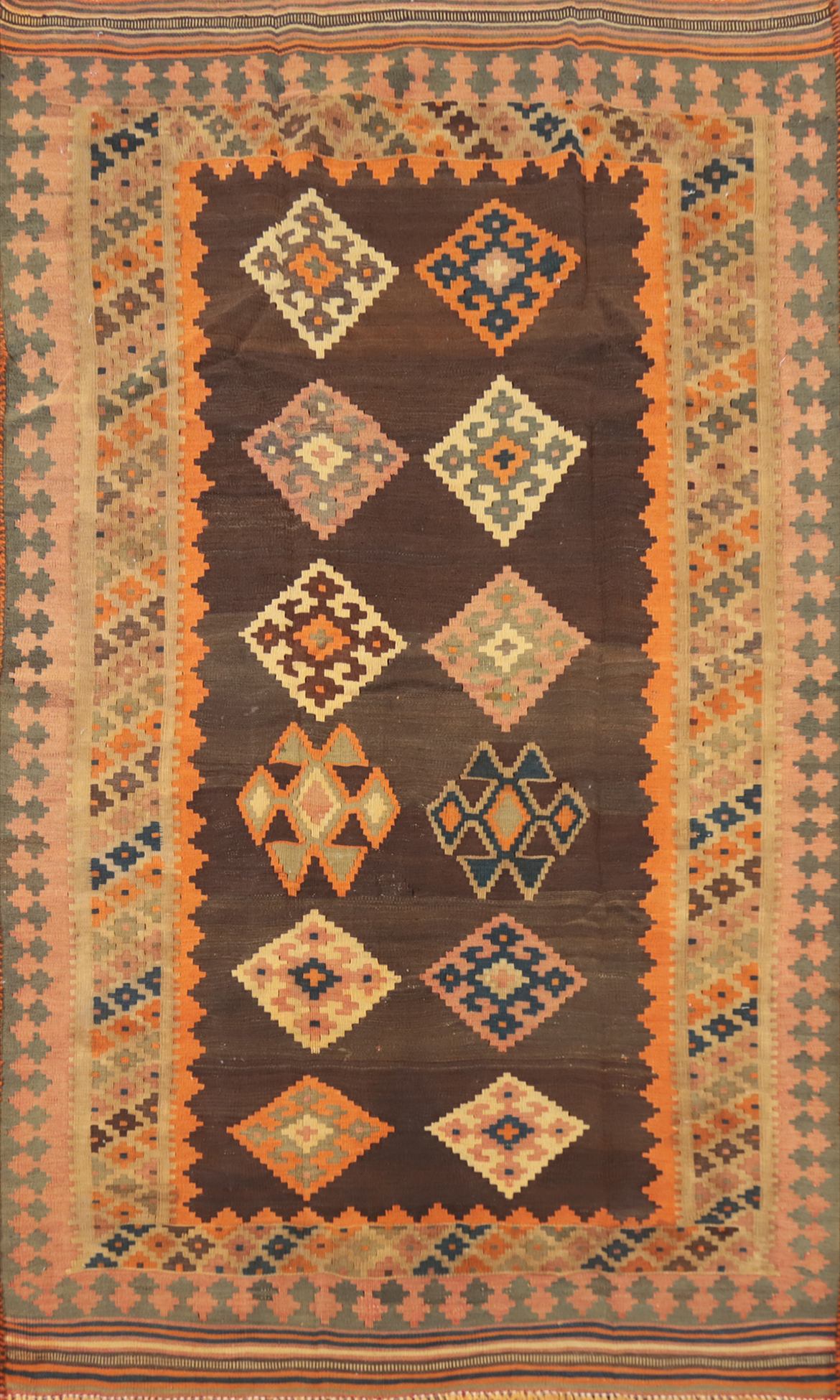 Vegetable Dye Dark Brown Kilim Reversible Rug Flat weave Wool