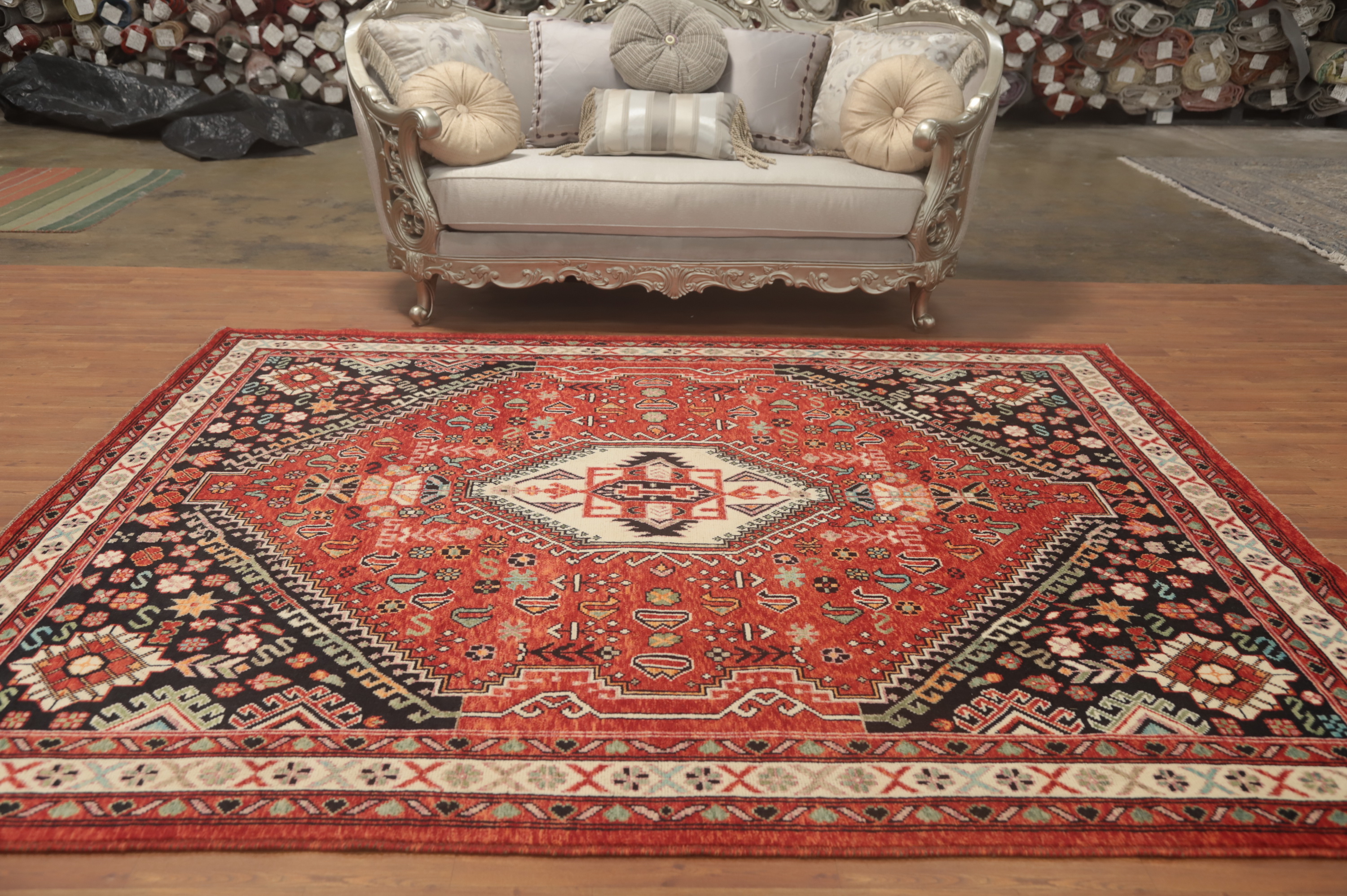 Vegetable Dye Red Tribal Afghan Rug 8x10 Ft Handmade