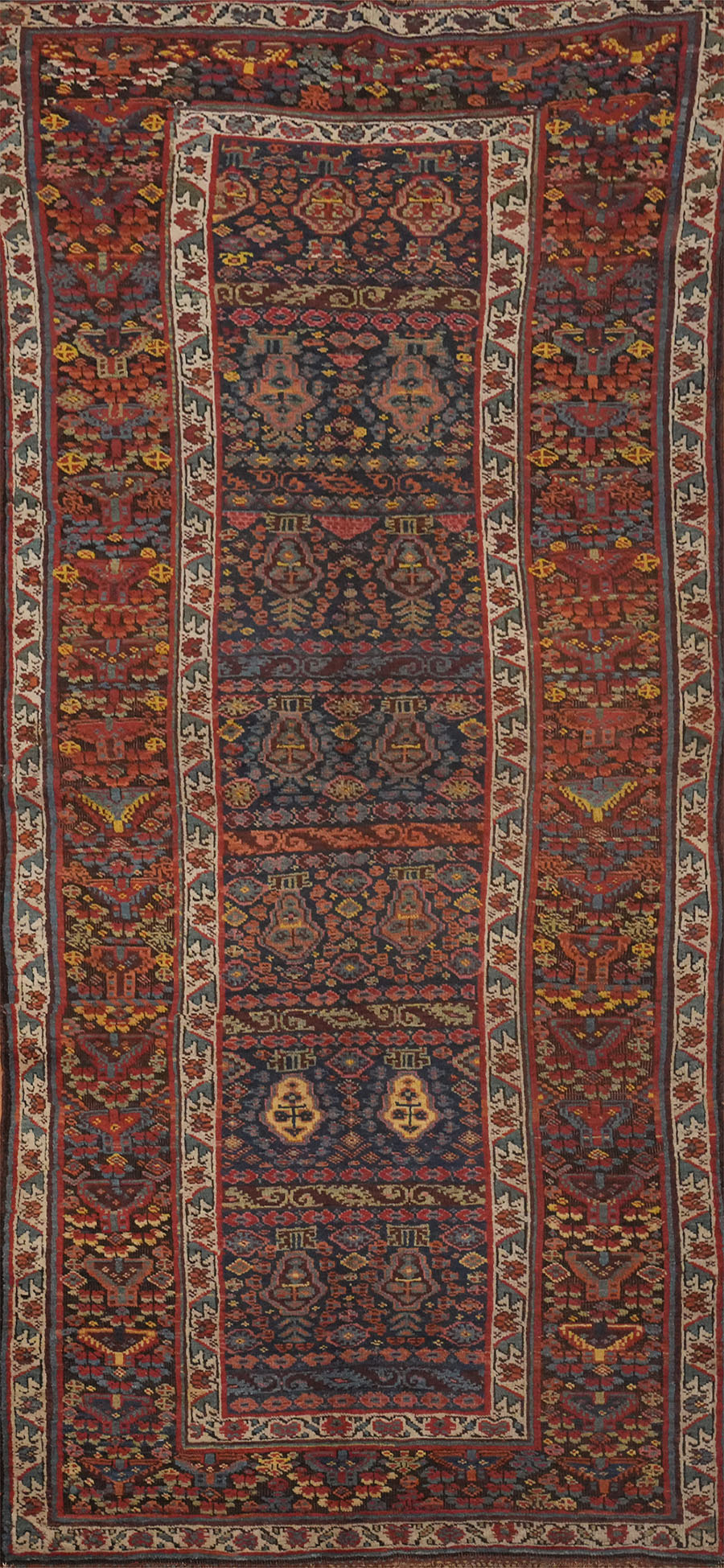 Antique Pre-1900 Vegetable Dye Traditional Runner Rug 4×9 ft Handmade Old Carpet