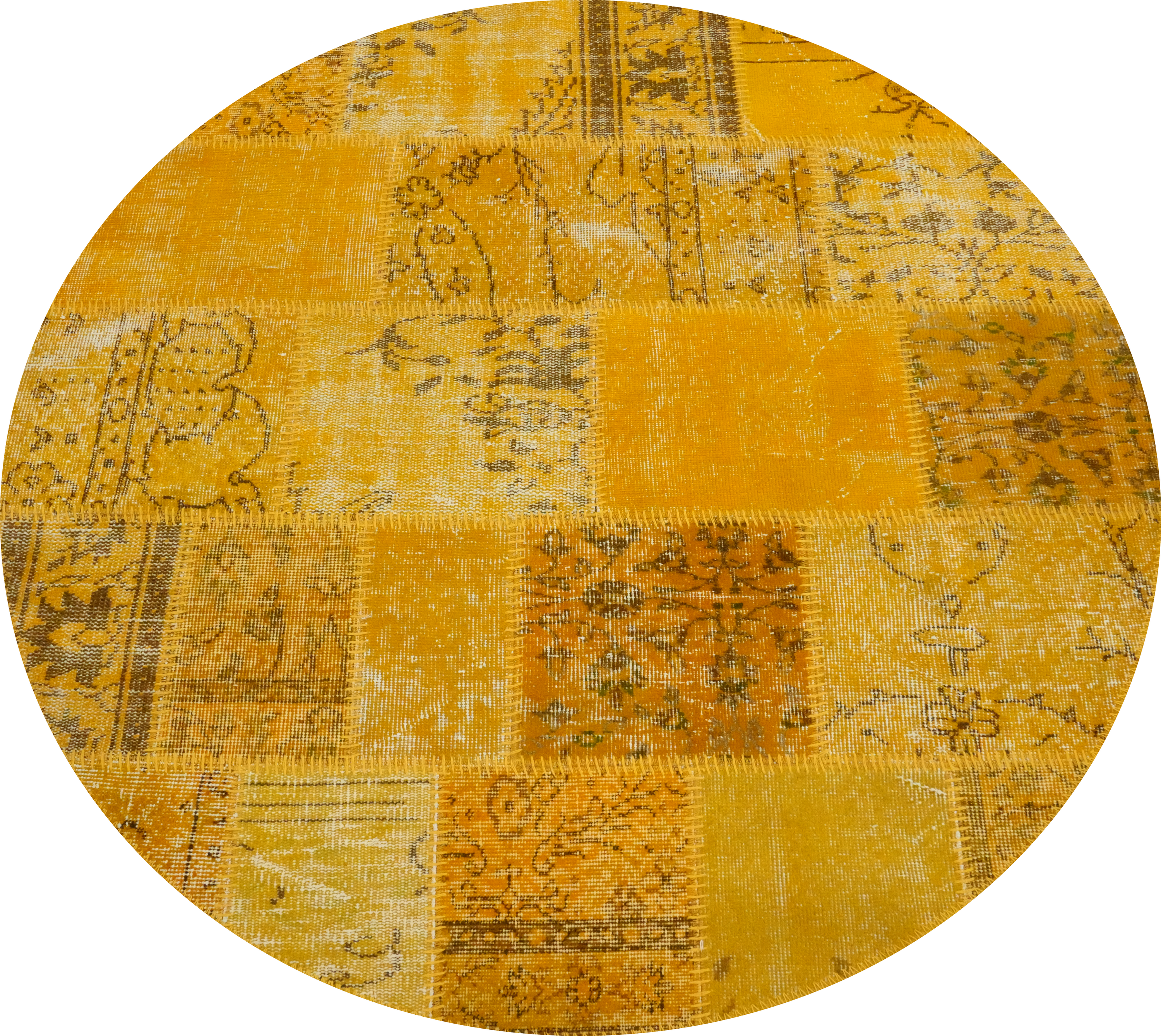 Eclectic Yellow Patchwork Round Area Rug 5x5 for Modern Handmade Homes Carpet - Picture 1 of 6