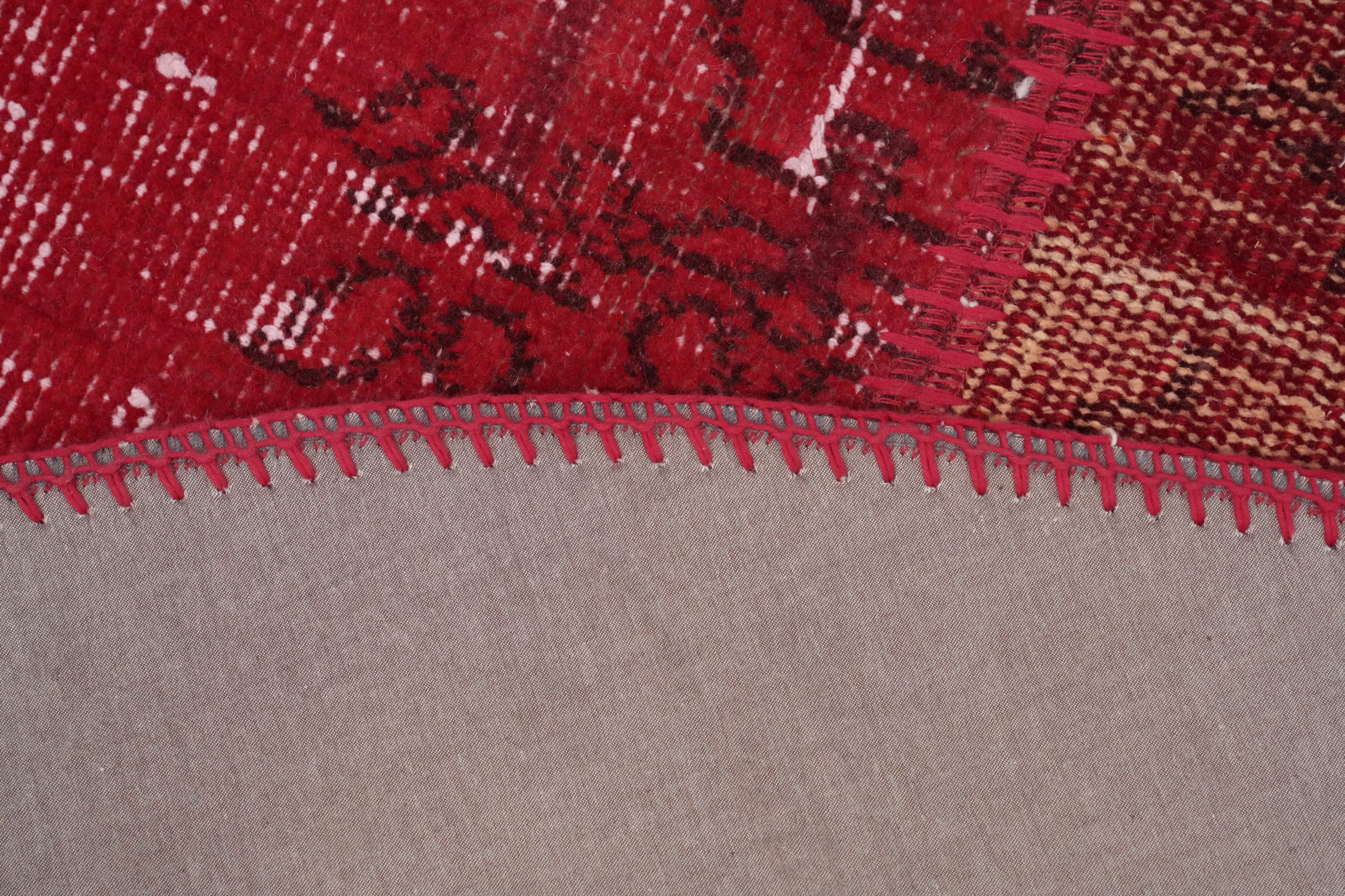 Elegant Patchwork Red Round Area Rug 5x5 for a Warm and Cozy Decor Turkish Rug - Picture 5 of 6