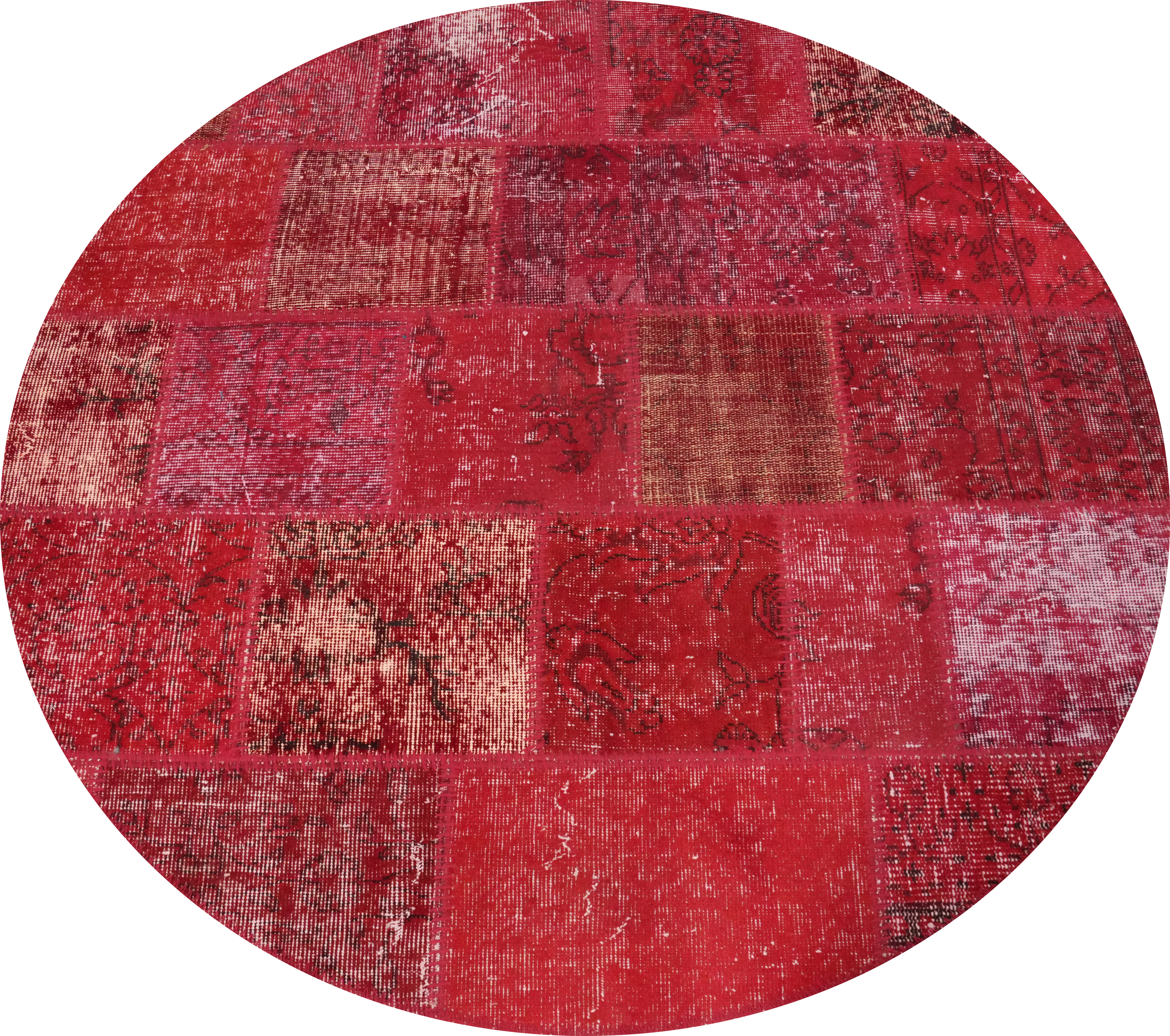 Elegant Patchwork Red Round Area Rug 5x5 for a Warm and Cozy Decor Turkish Rug - Picture 1 of 6