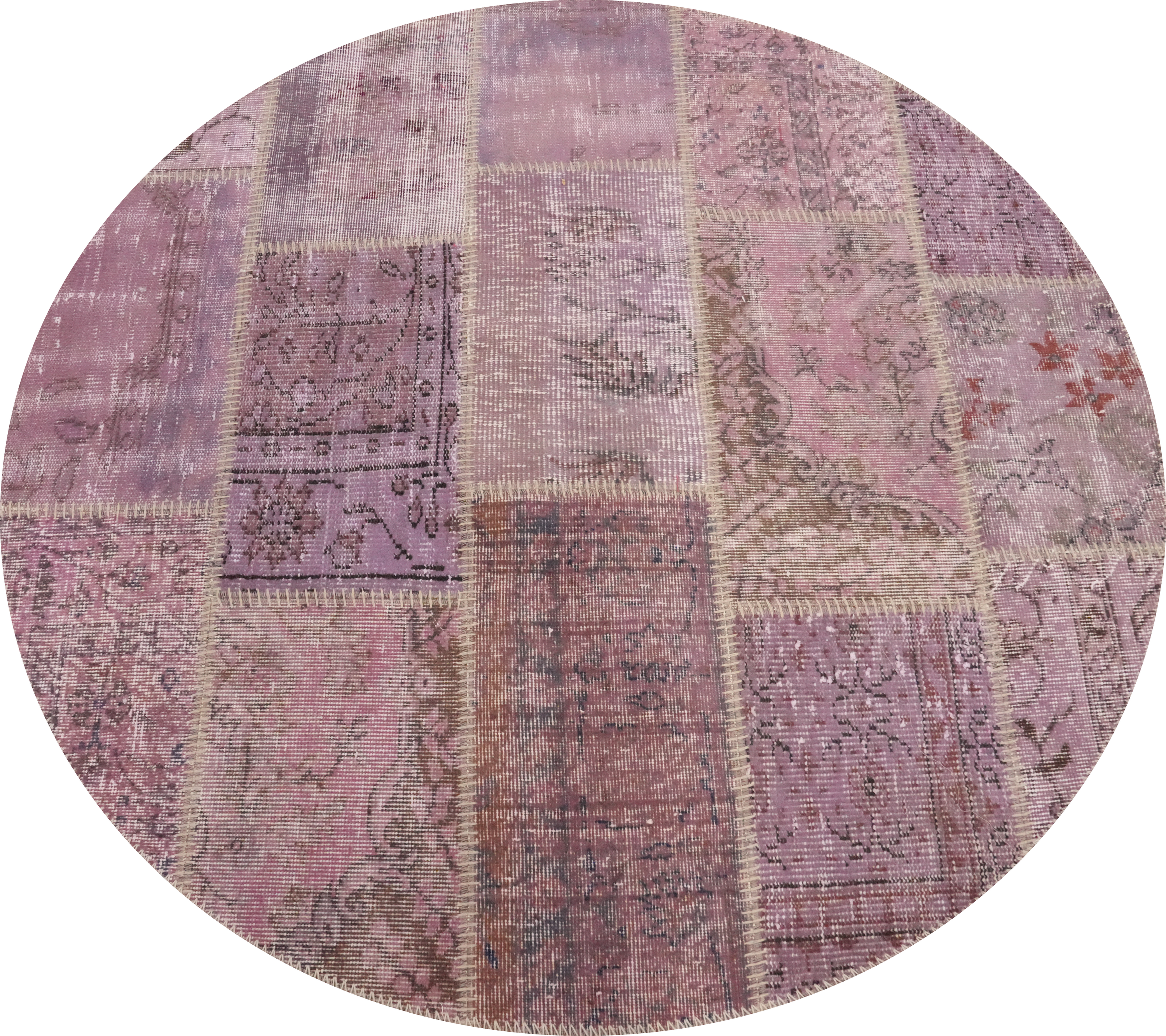 Patchwork Round Rug 5x5 Handmade Modern Style in Lavender and Pink Hues - Picture 1 of 5
