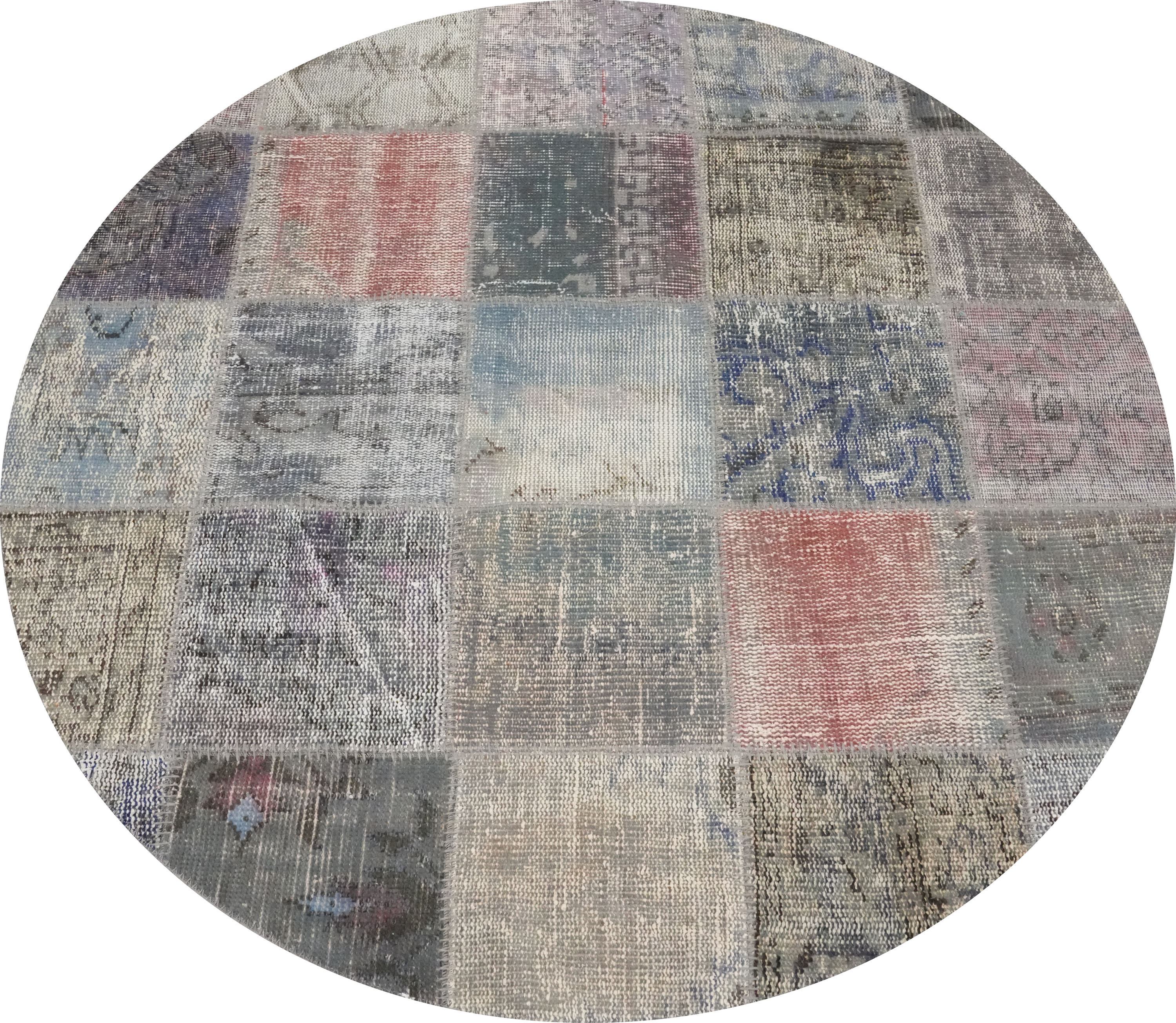 Patchwork Handmade Round Area Rug 5x5 Distressed Modern Turkish Wool Carpet - Picture 1 of 6