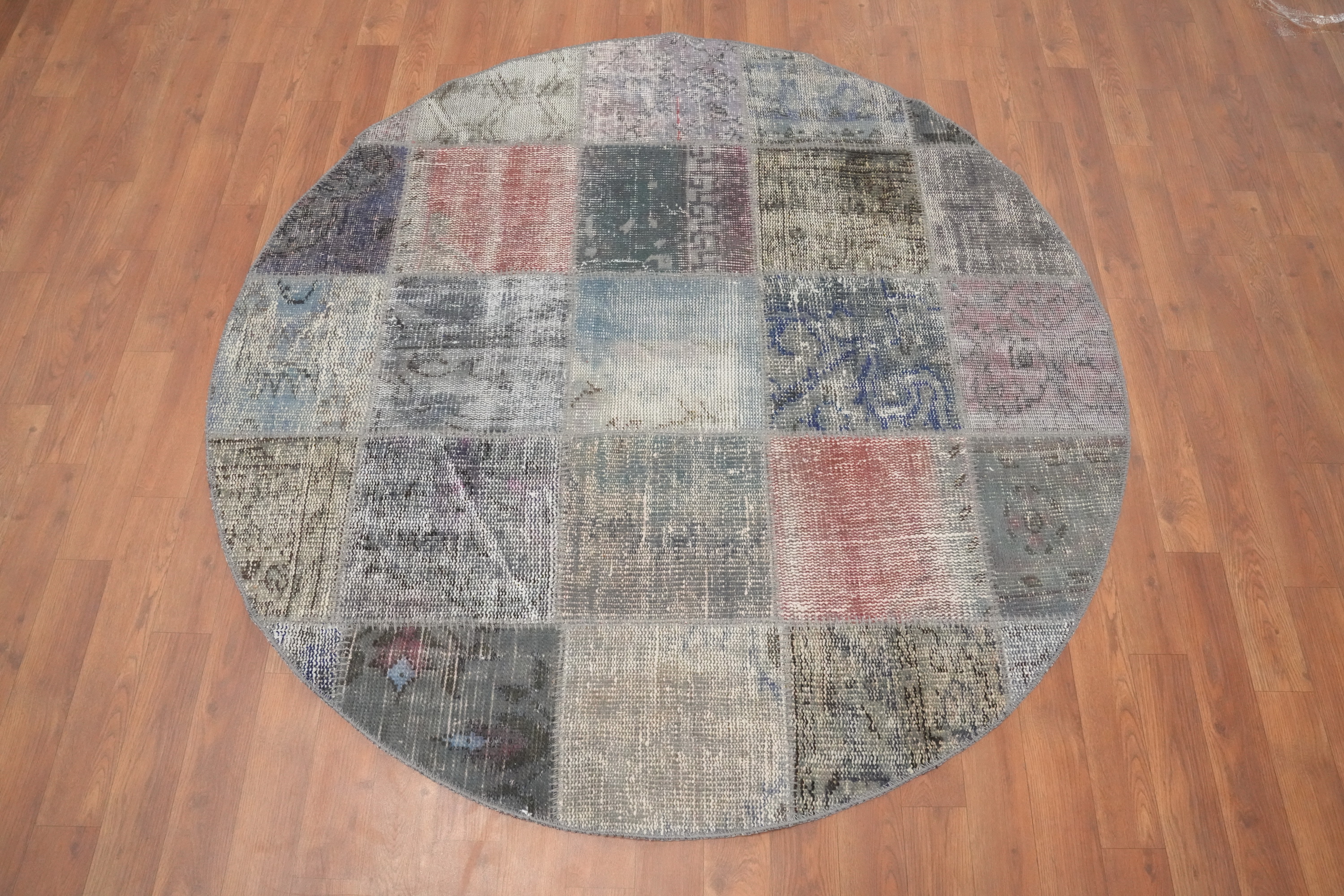 Patchwork Handmade Round Area Rug 5x5 Distressed Modern Turkish Wool Carpet - Picture 2 of 6
