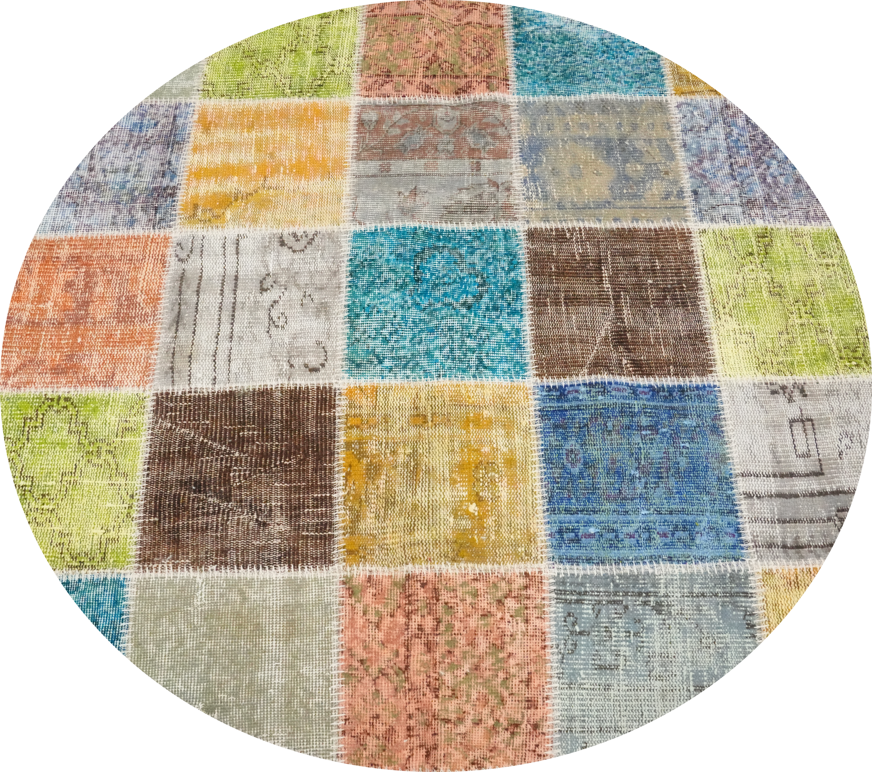 Contemporary Patchwork Round Area Rug 5×5 Pastel Color Handmade Wool Carpet