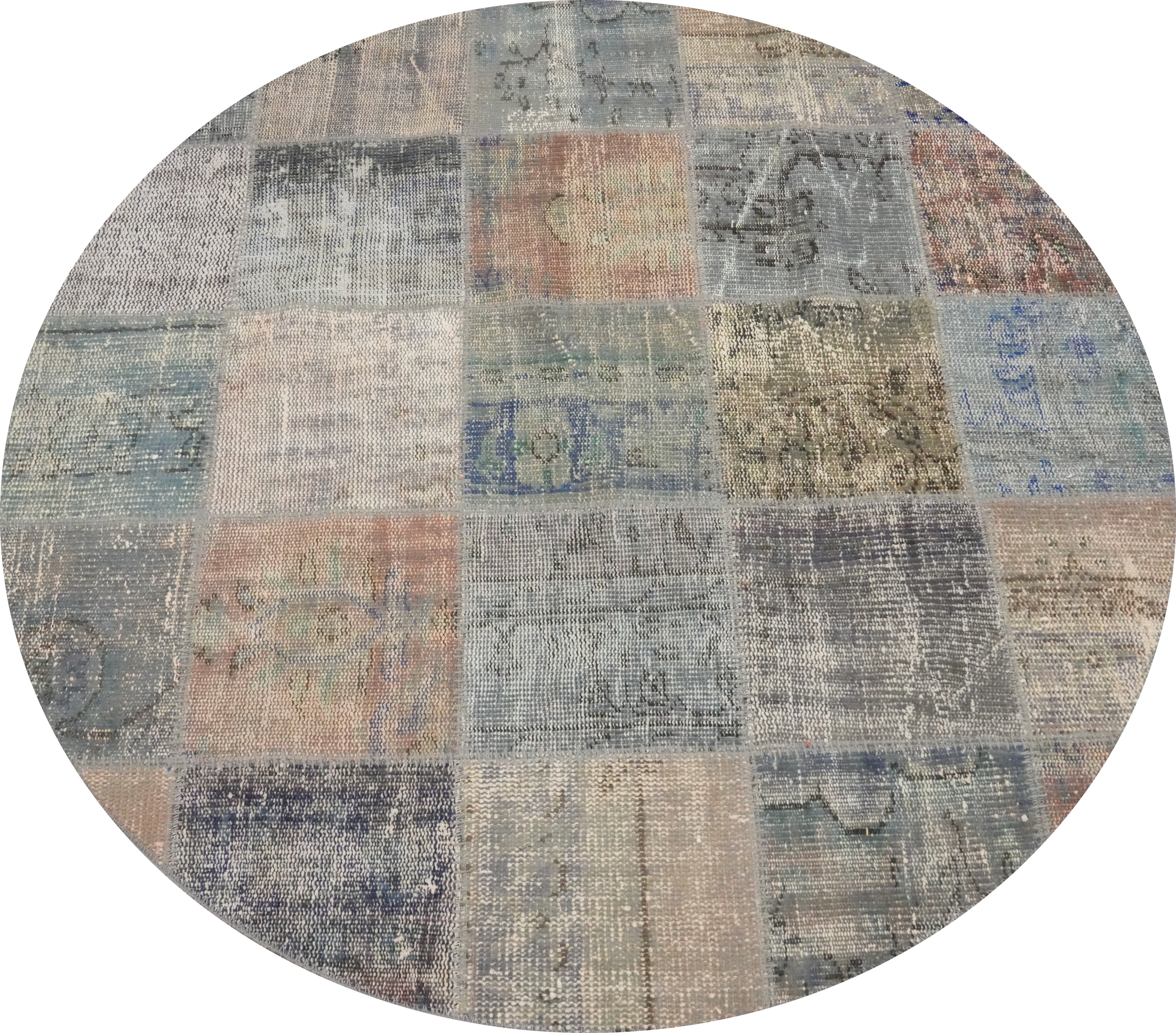Handmade Patchwork Round Area Rug 5x5 Distressed Turkish Room Size Carpet - Bild 1 von 6