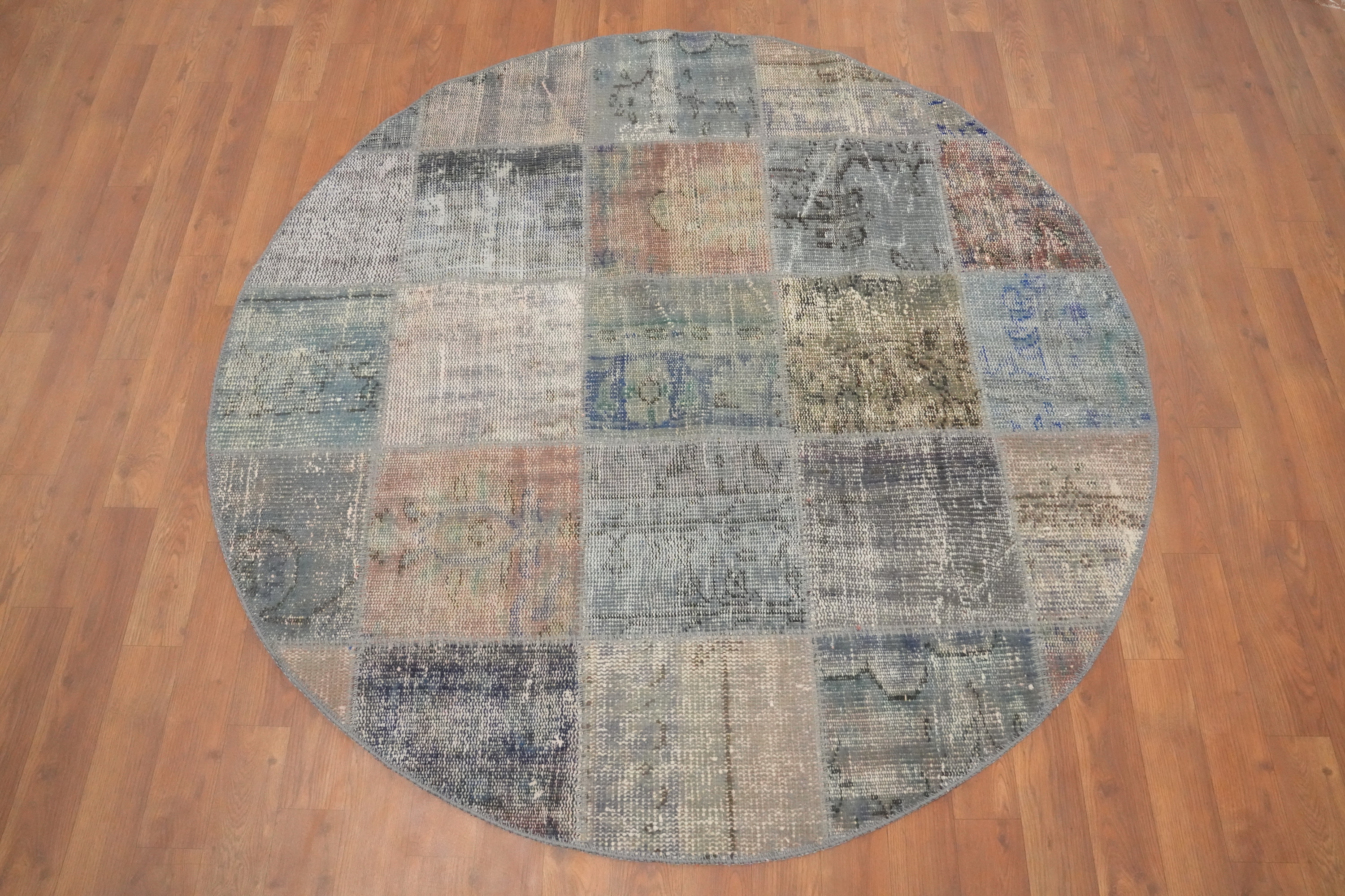 Handmade Patchwork Round Area Rug 5x5 Distressed Turkish Room Size Carpet - Bild 2 von 6