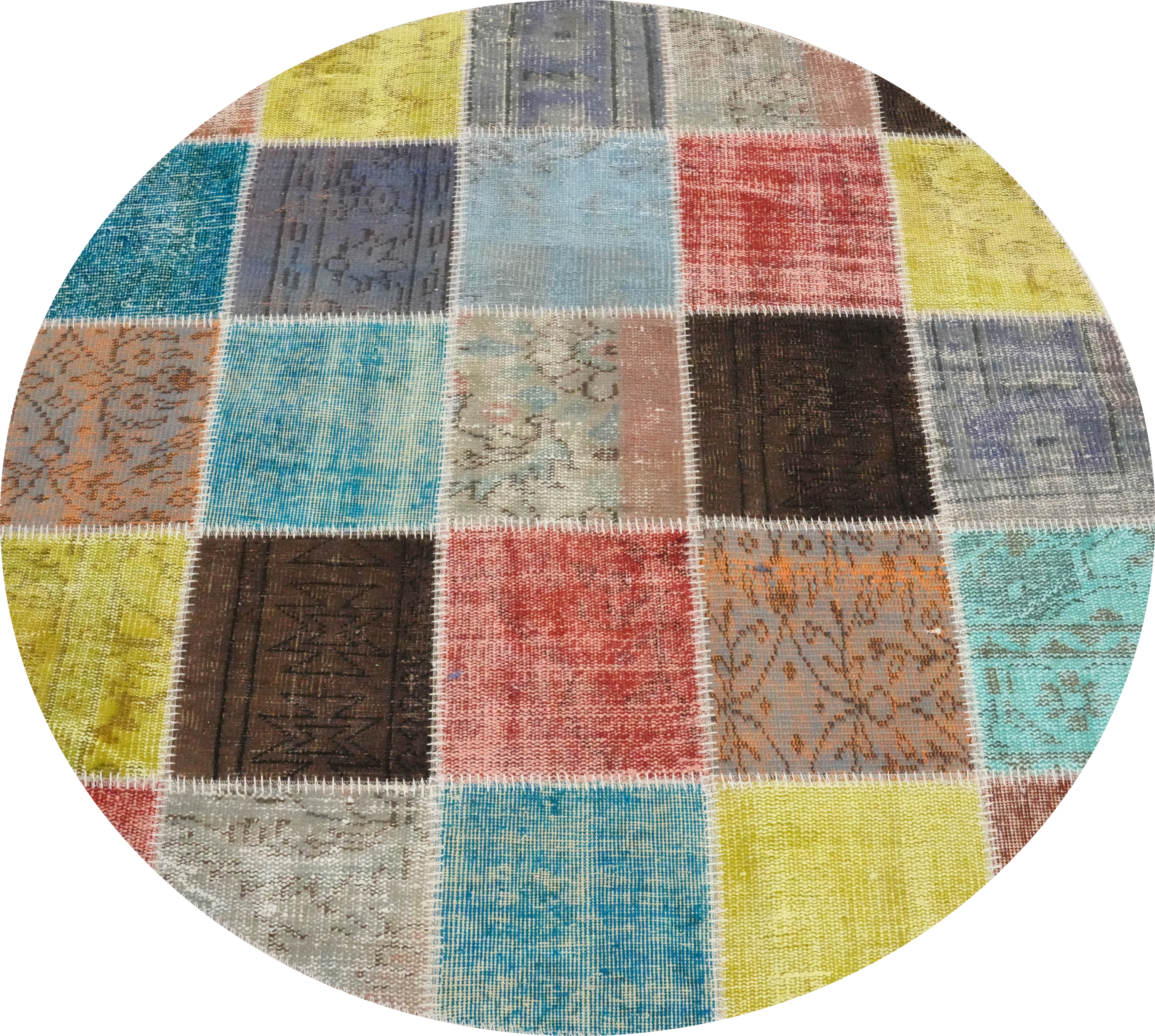 Patchwork Round Area Rug 5x5 Modern Carpet Perfect for Trendy Living Rooms - Picture 1 of 6
