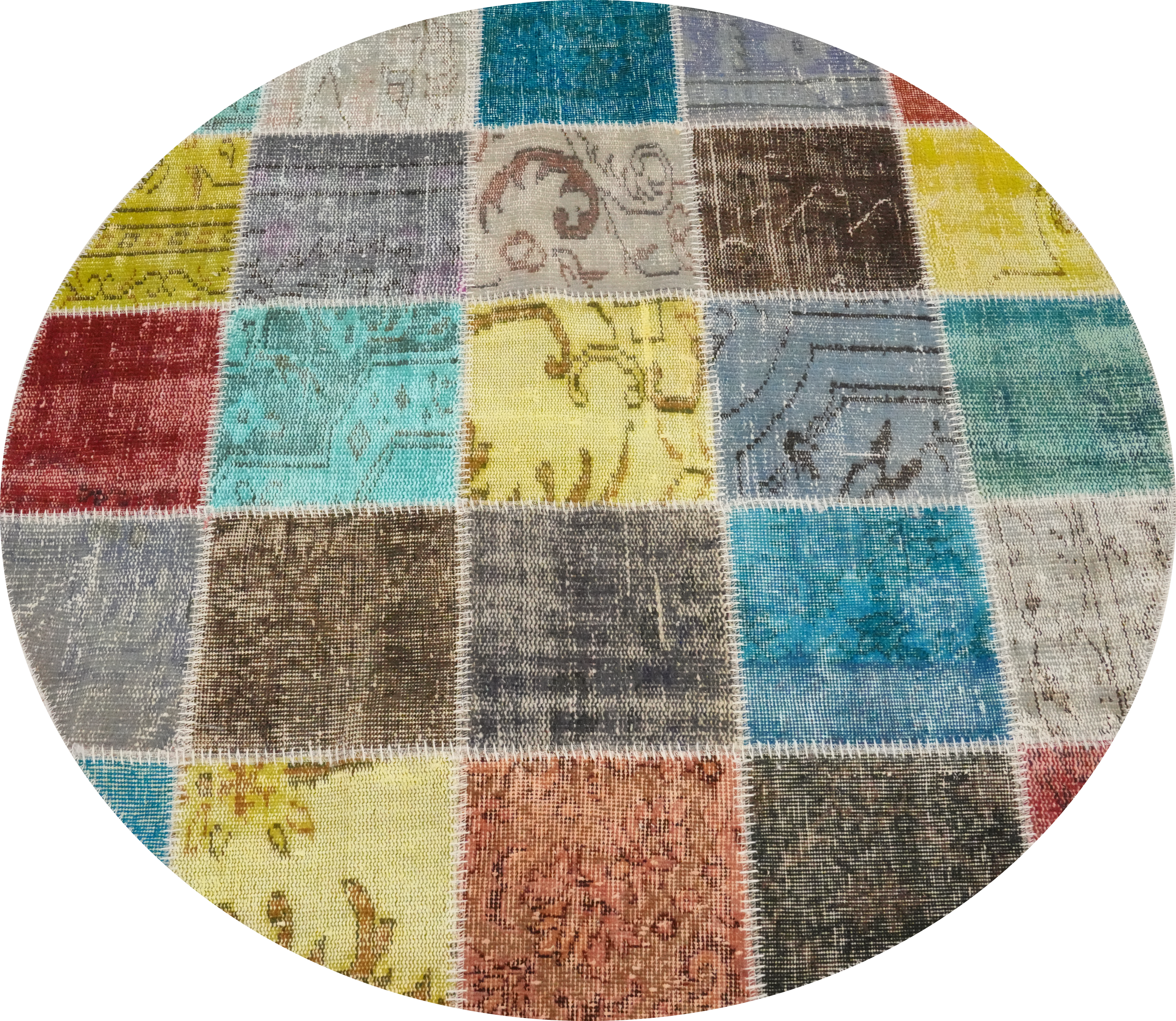 Patchwork Round Area Rug 5×5 Hand-knotted Modern Style with Bold Geo Design
