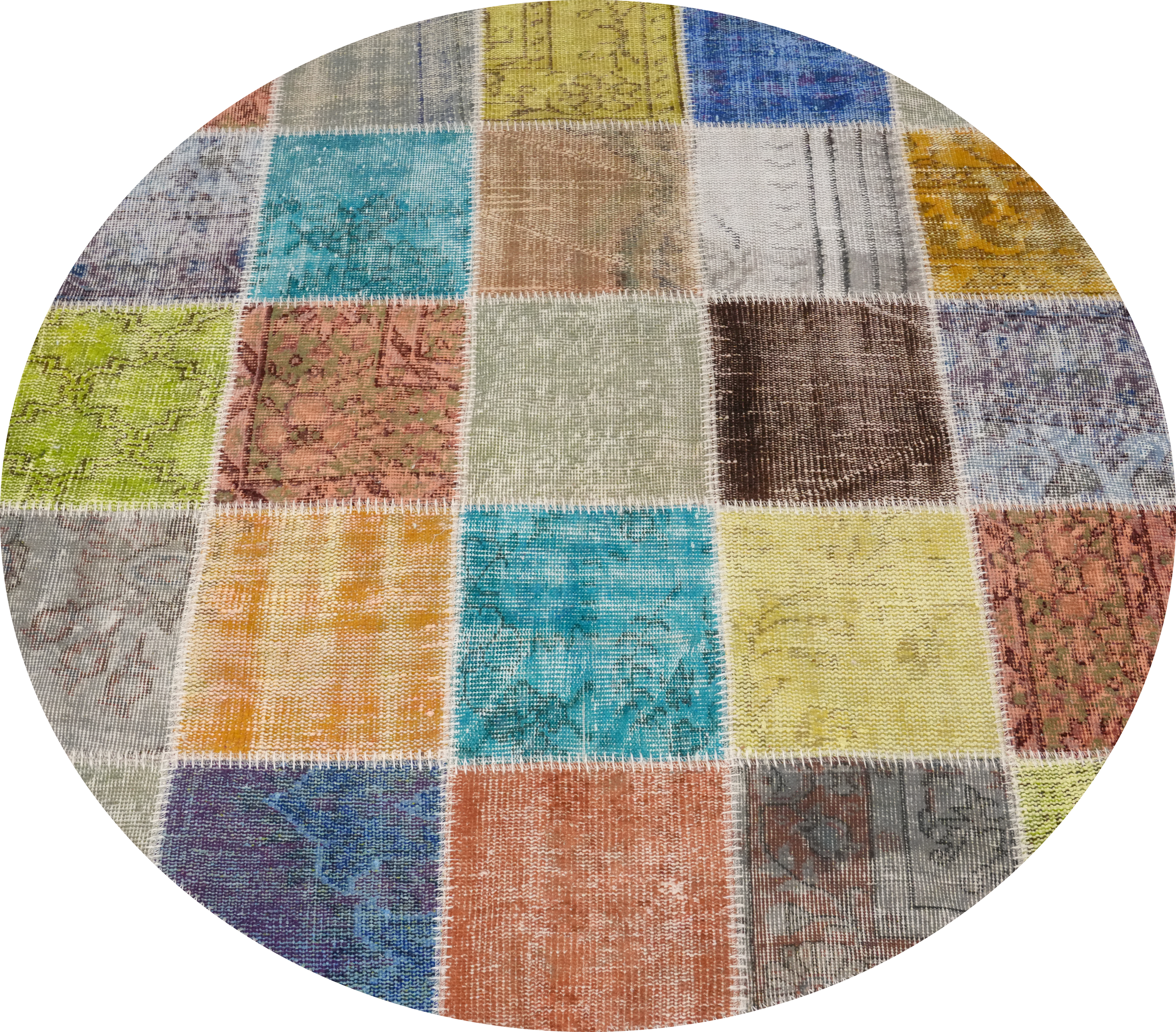Handmade Round Rug 5x5 Modern with Patchwork Pattern for a Vibrant Living Room - Picture 1 of 6