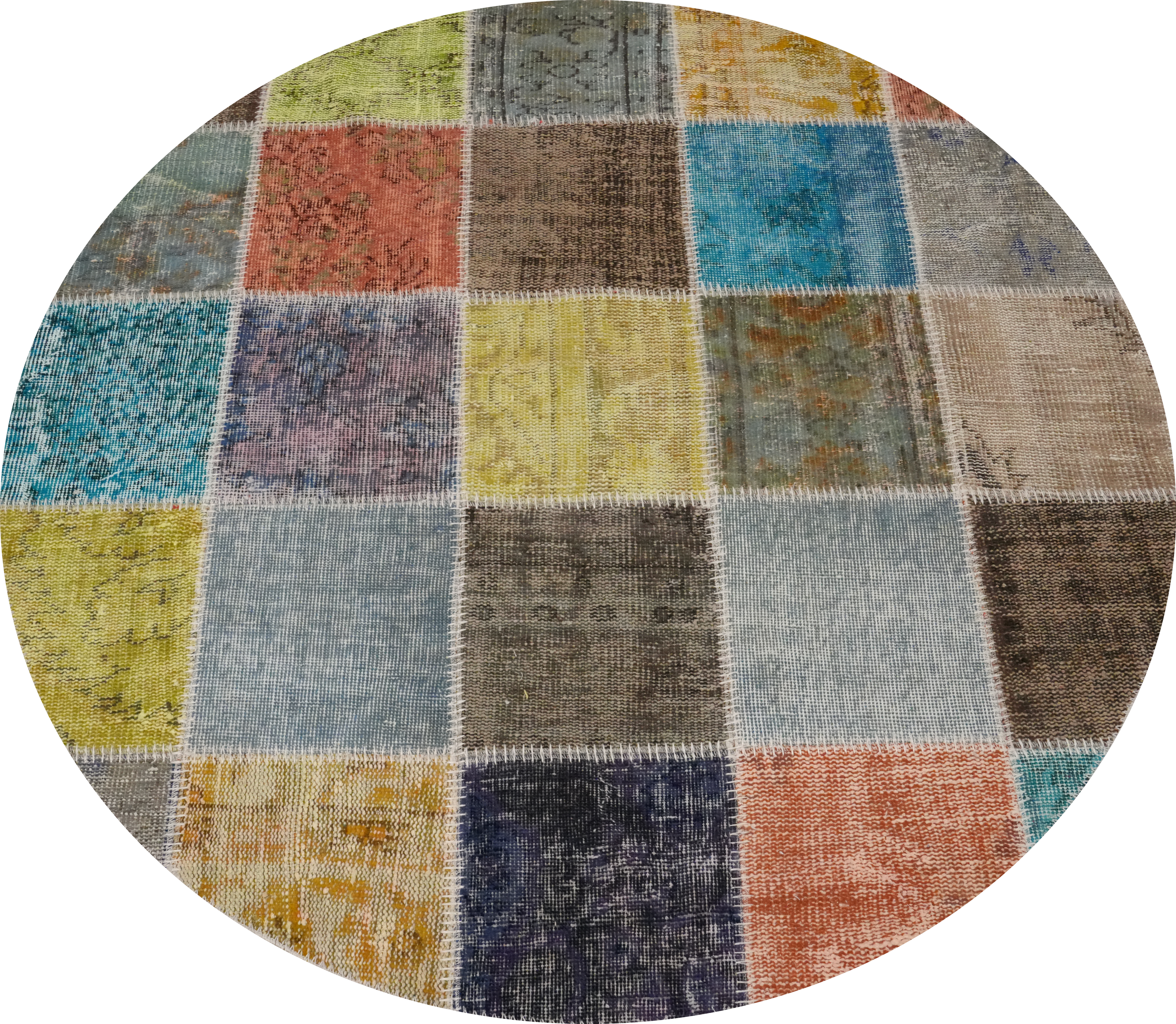 Modern Patchwork Round Rug 5x5 Hand-knotted Wool Perfect Statement Piece - Picture 1 of 6