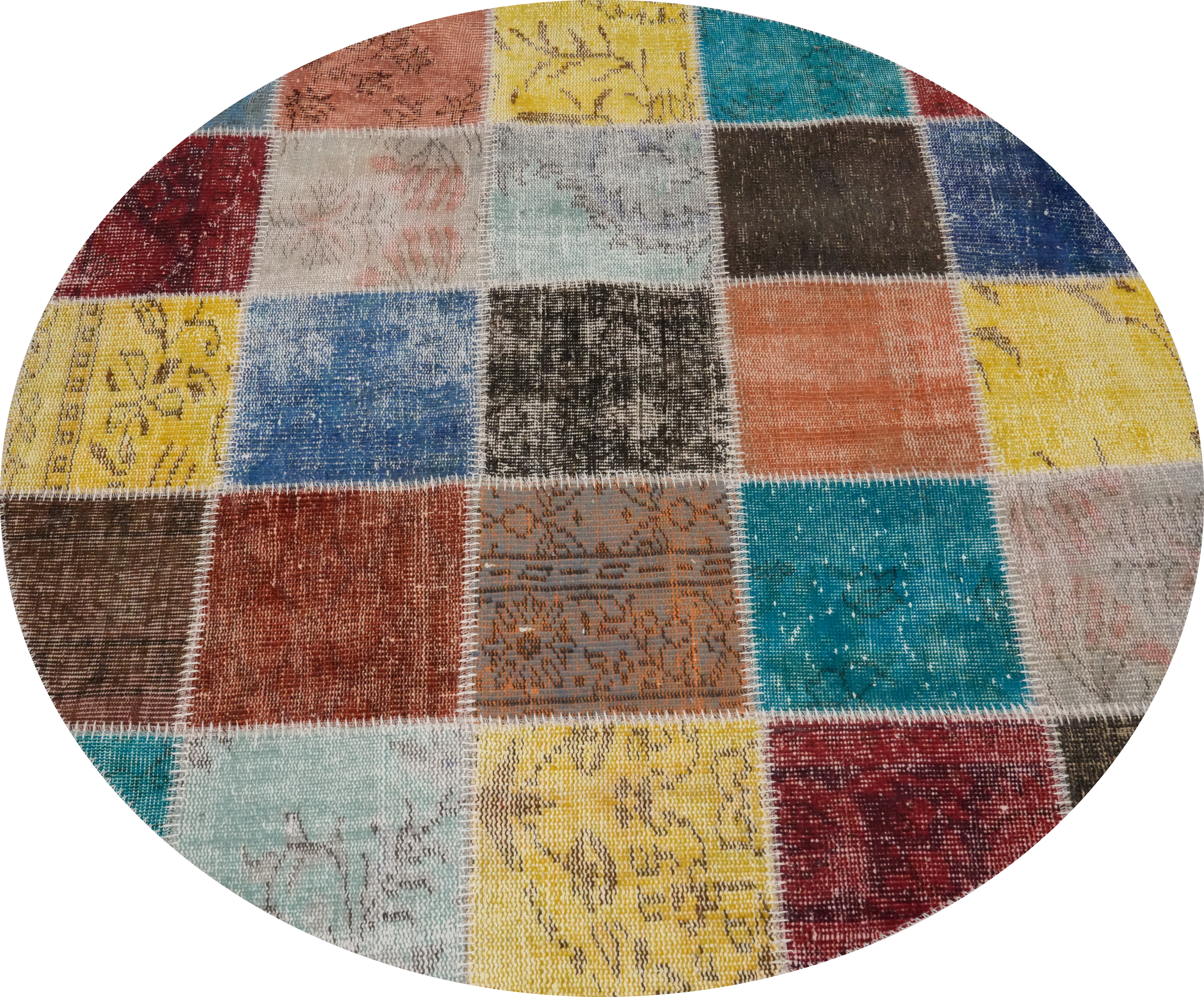 Modern Patchwork Round Rug 5×5 Hand-knotted Wool for Contemporary Style