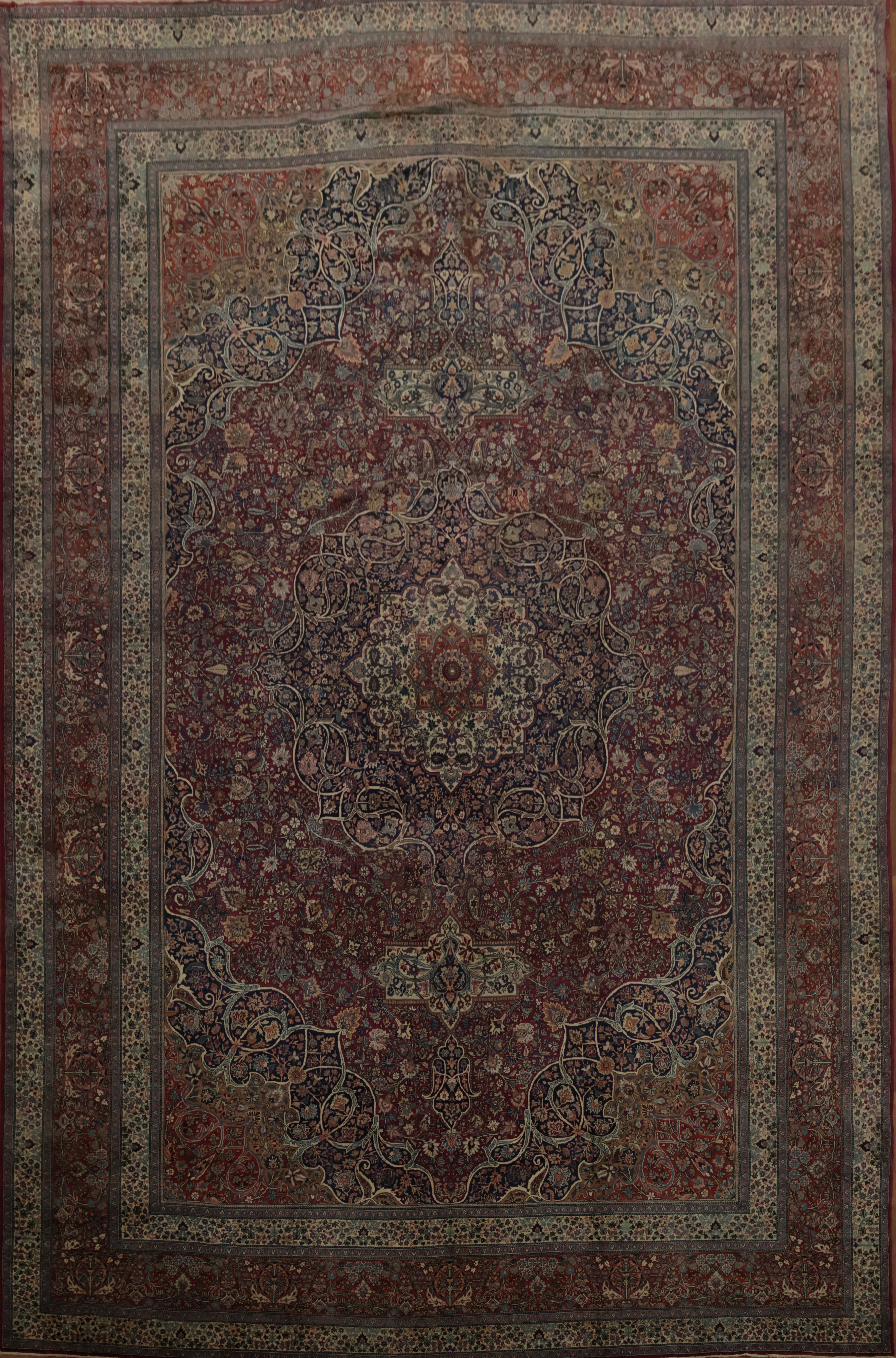 Pre-1900 Collectible Palace Size Rug Antique Hand-made Decorative Carpet 14×21